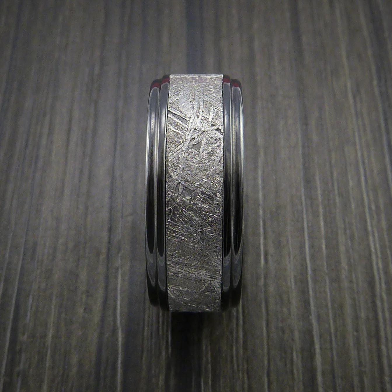 Black Zirconium Men's Ring with Gibeon Meteorite Inlay Custom Made Wedding Band - Image 3