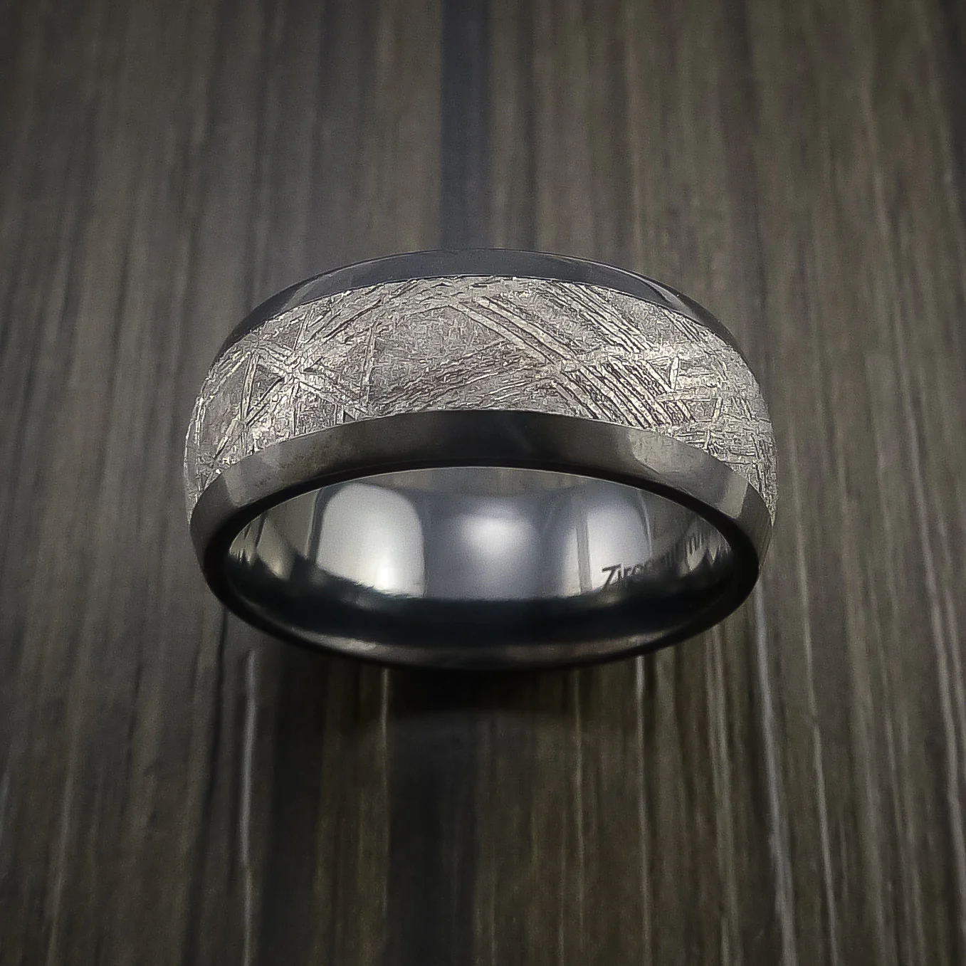 Black Zirconium Men's Ring with Gibeon Meteorite Inlay Custom Made Wedding Band - Image 3