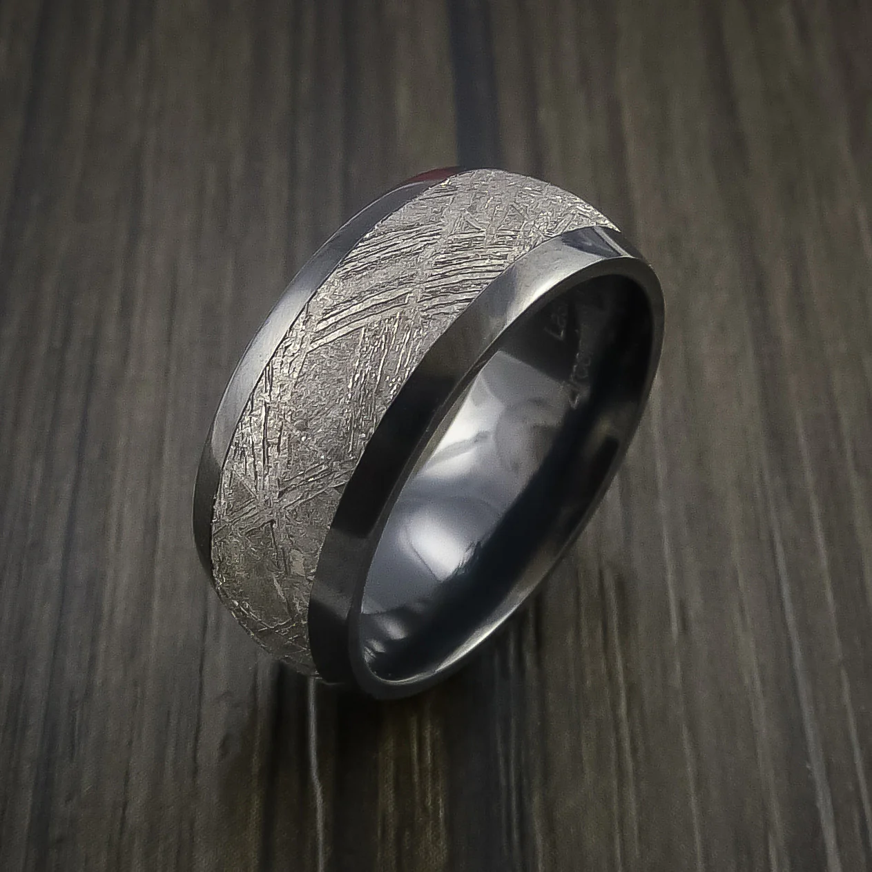 Black Zirconium Men's Ring with Gibeon Meteorite Inlay Custom Made Wedding Band - Image 4