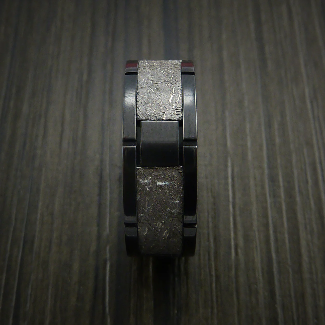 Gibeon Meteorite in Black Zirconium Wedding Men's Band - Image 3