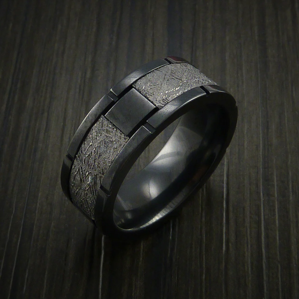 Gibeon Meteorite in Black Zirconium Wedding Men's Band - Image 4