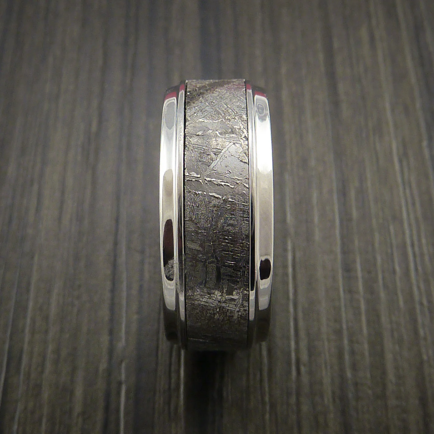 Cobalt Chrome Men's Ring with Gibeon Meteorite Inlay Custom Made Wedding Band - Image 3