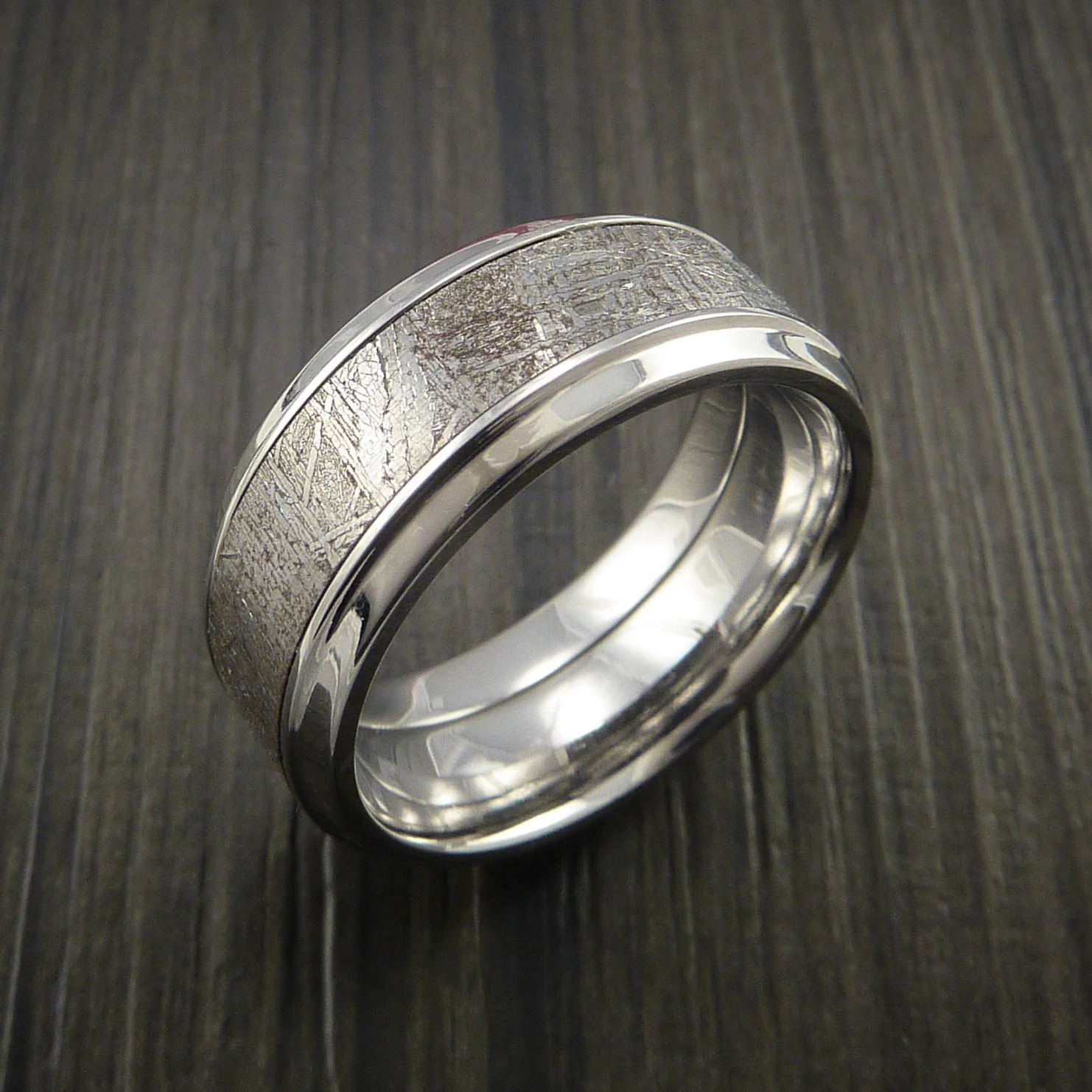 Cobalt Chrome Men's Ring with Gibeon Meteorite Inlay Custom Made Wedding Band - Image 4