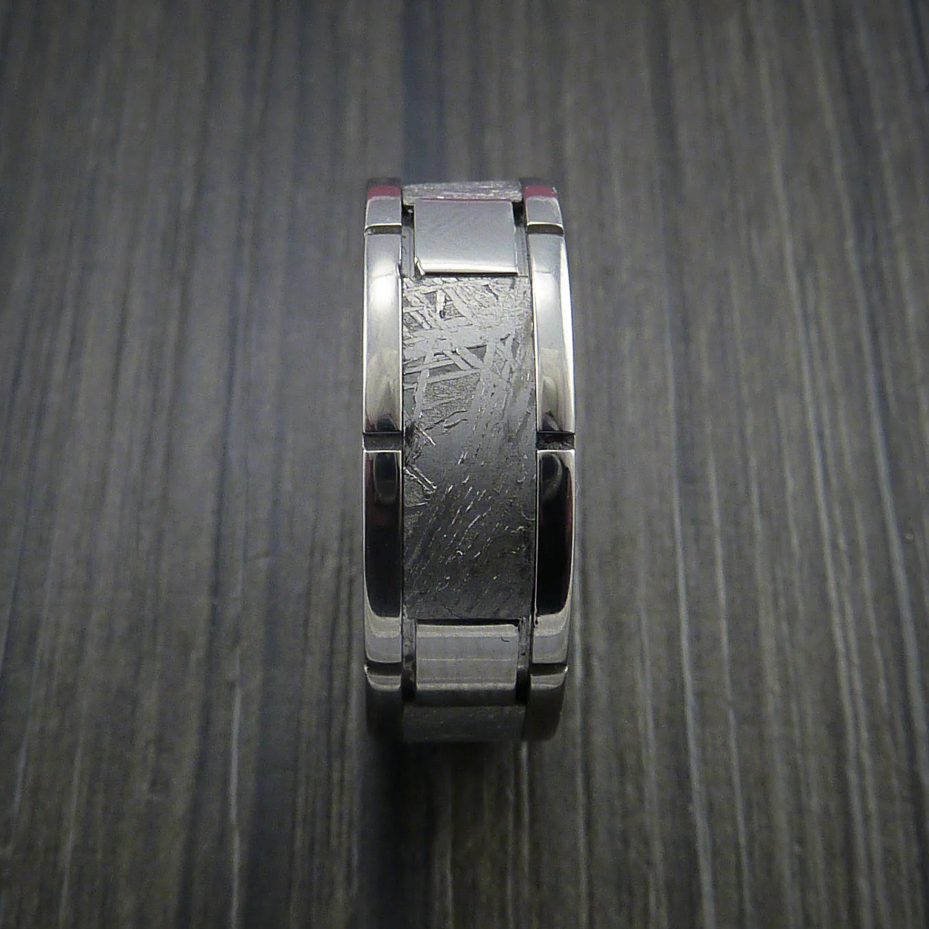 Titanium Men's Ring with Segmented Gibeon Meteorite Inlay Custom Made Wedding Band - Image 4