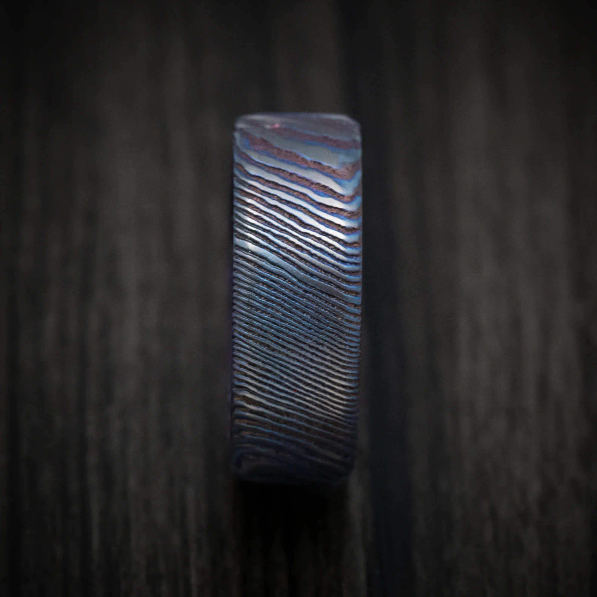 Kuro-Ti Heat-Treated Titanium Damascus and DiamondCast Sleeve Men's Ring Custom Made - Image 4
