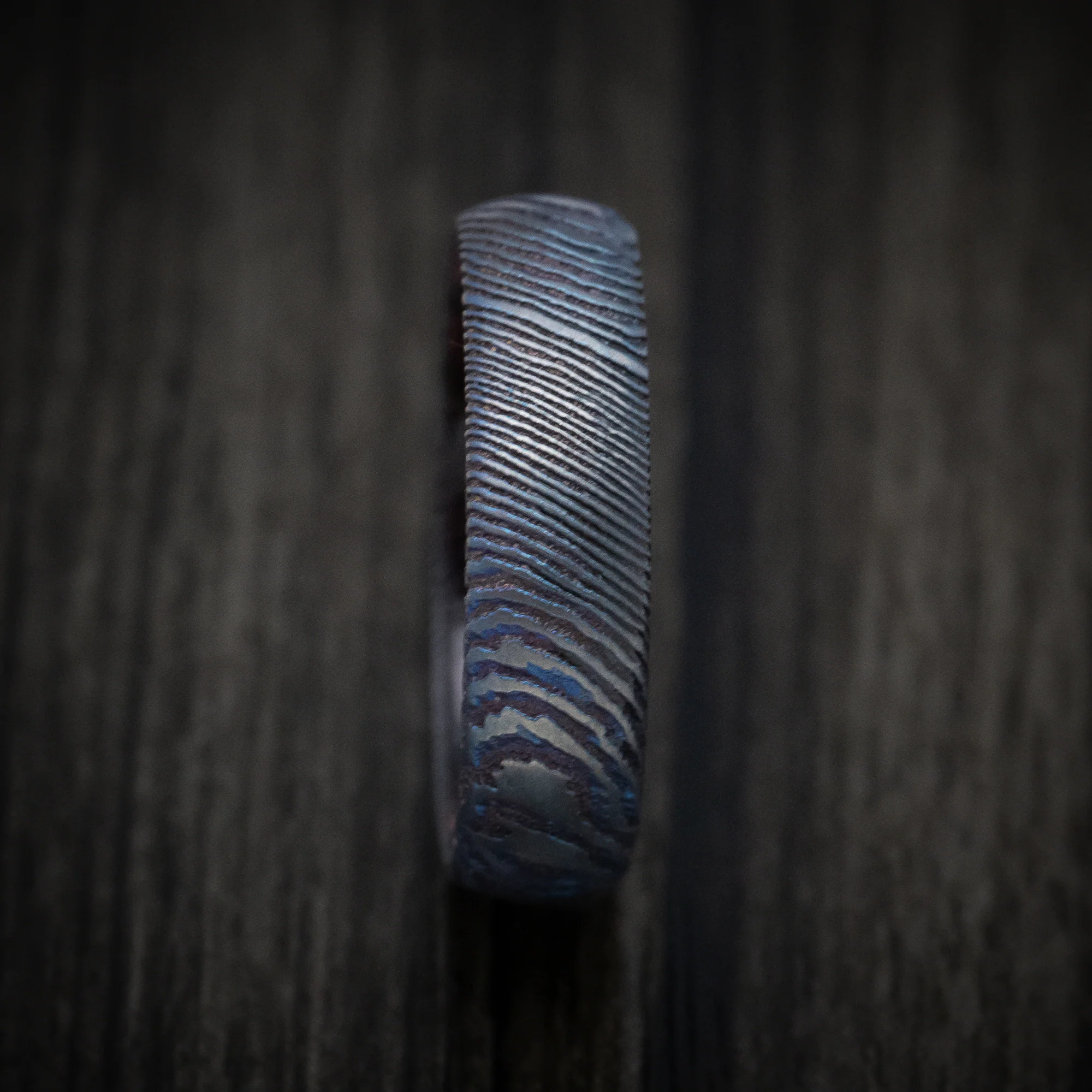 Kuro-Ti Heat-Treated Titanium Damascus and DiamondCast Sleeve Men's Ring Custom Made - Image 4