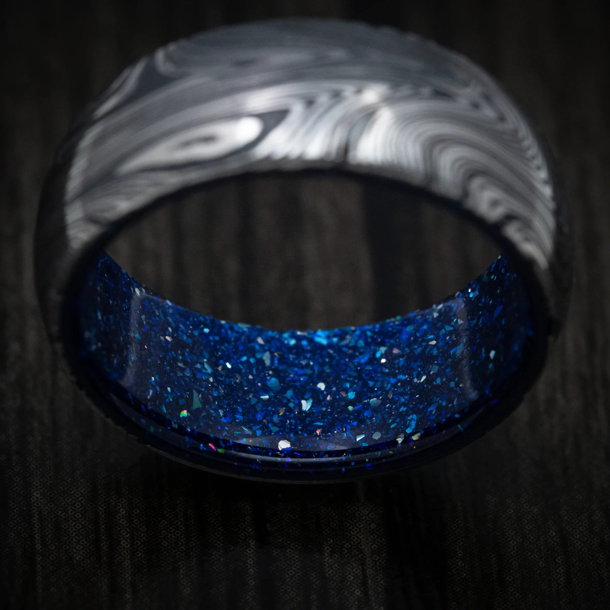 Marble Kuro Damascus Steel and DiamondCast Sleeve Men's Ring Custom Made - Image 3