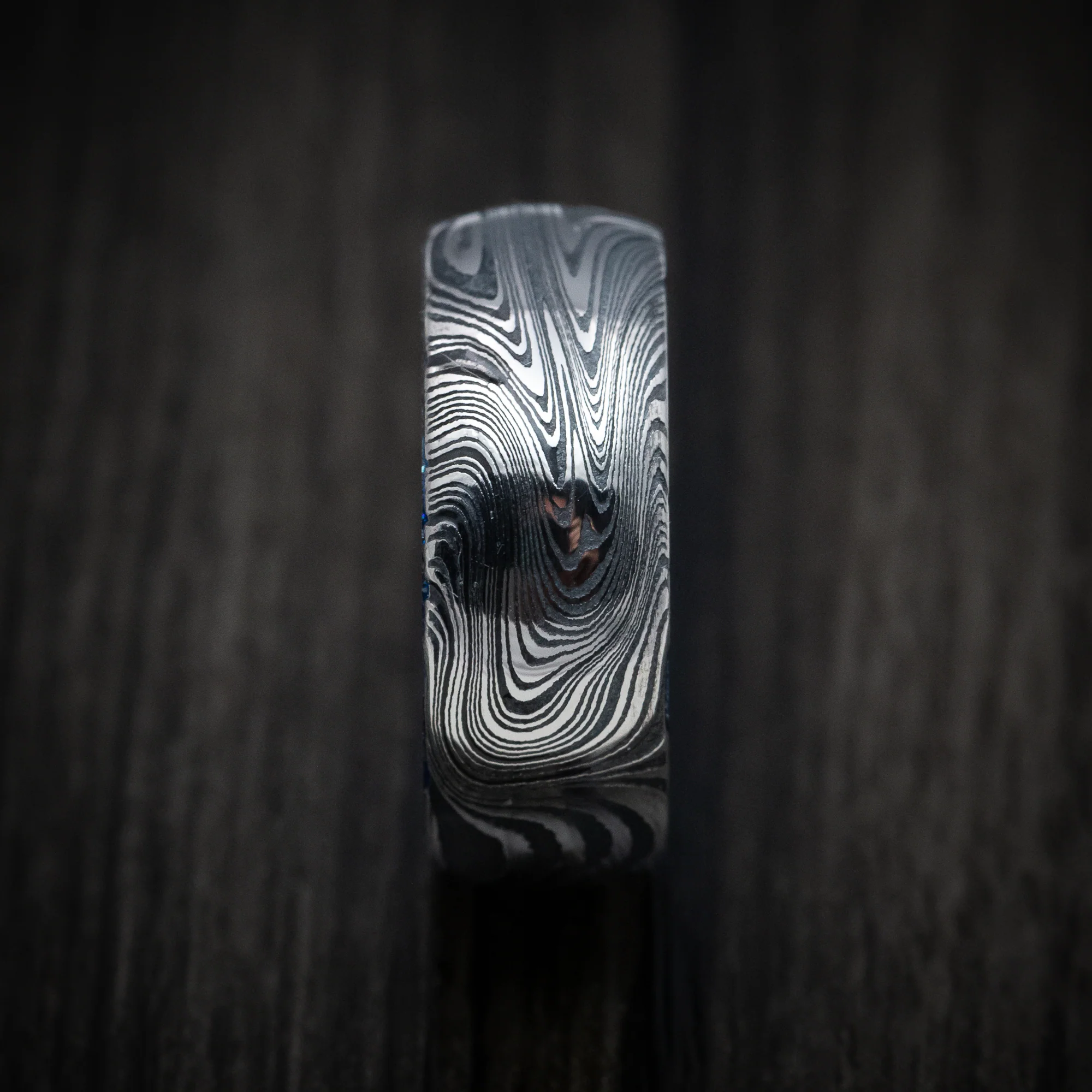 Marble Kuro Damascus Steel and DiamondCast Sleeve Men's Ring Custom Made - Image 4
