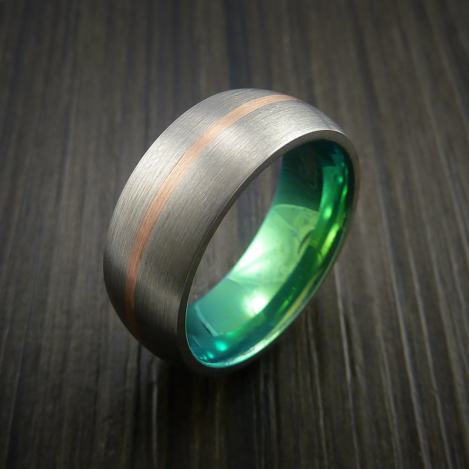 Rose Gold and Titanium Men's Ring with Anodized Center Custom Made Band - Image 3