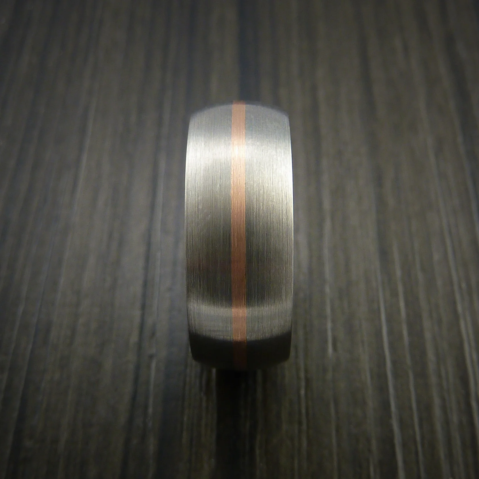 Rose Gold and Titanium Men's Ring with Anodized Center Custom Made Band - Image 4