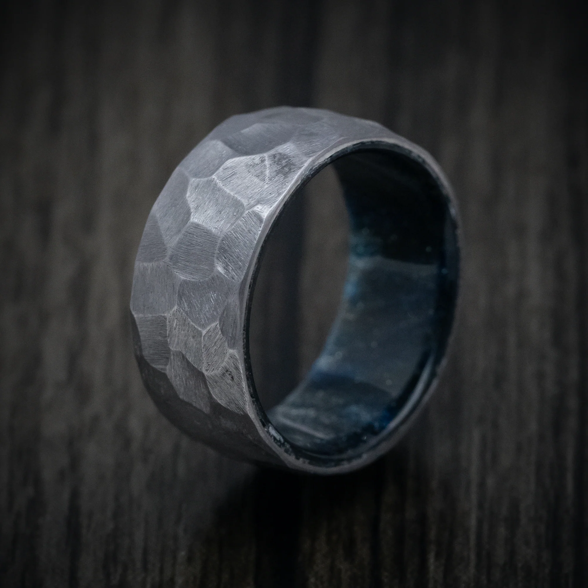 Tantalum and DiamondCast Sleeve Hammered Men's Ring Custom Made - Image 4