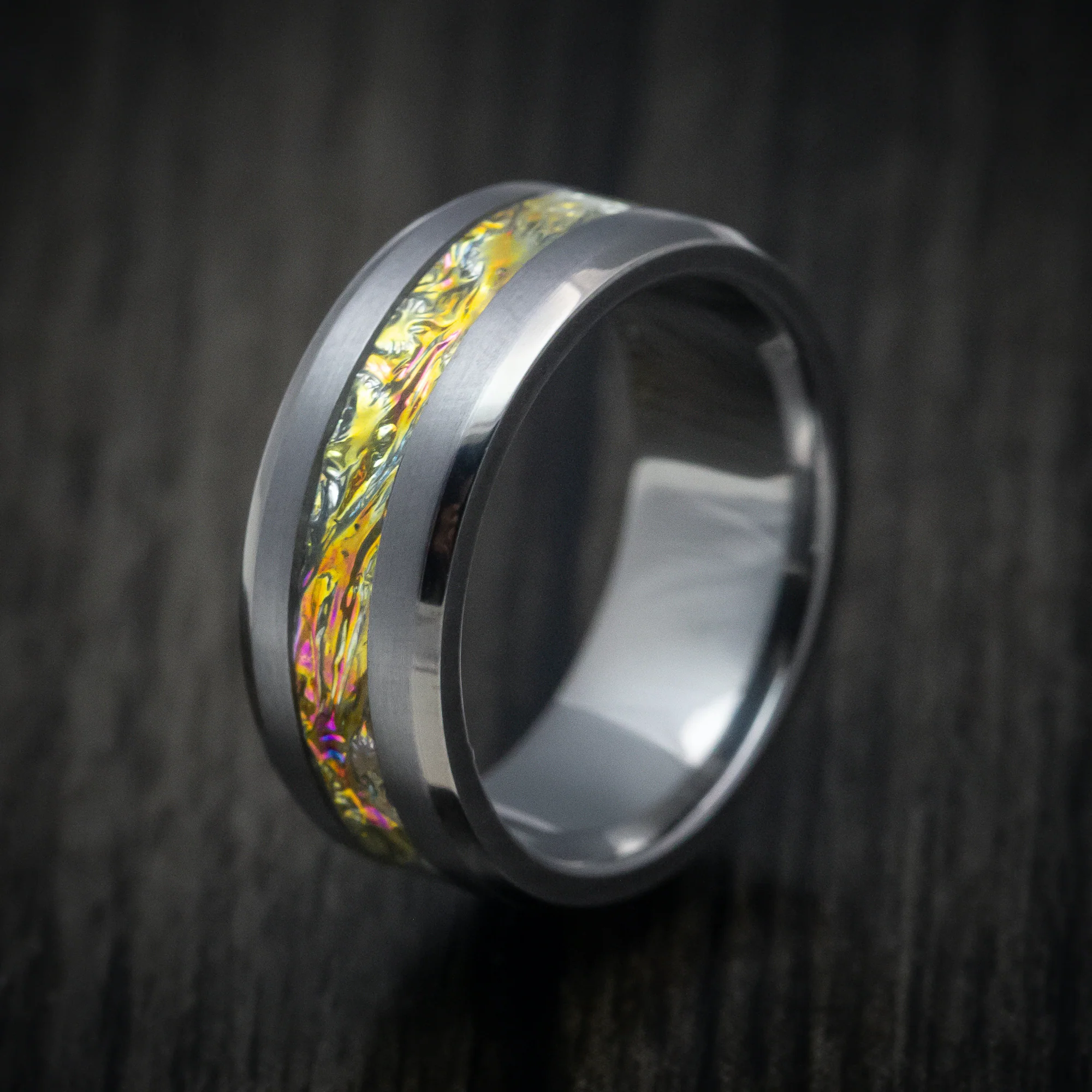 Tantalum and Dichrolam Inlay Men's Ring Custom Made Band - Image 4