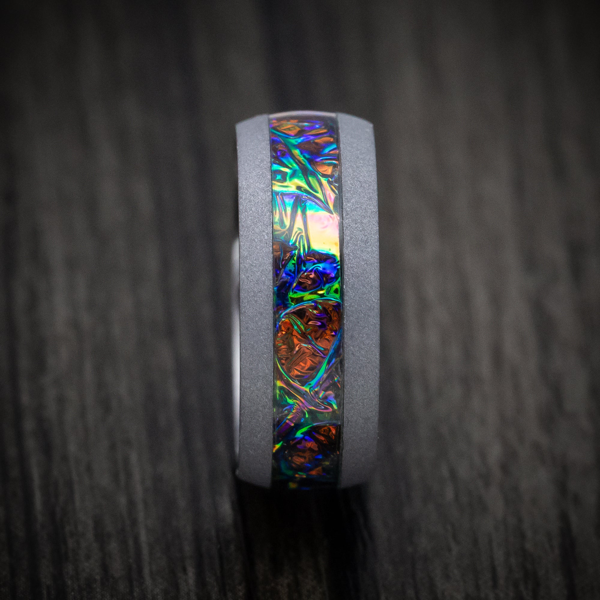 Tantalum and Dichrolam Inlay Men's Ring Custom Made Band - Image 3