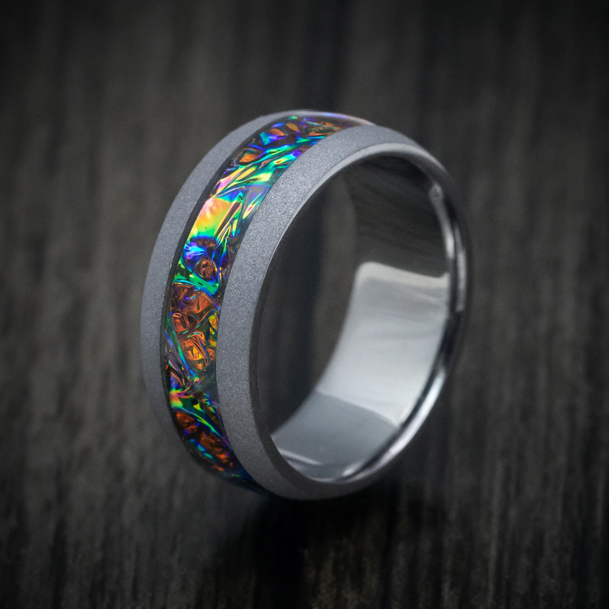Tantalum and Dichrolam Inlay Men's Ring Custom Made Band - Image 4
