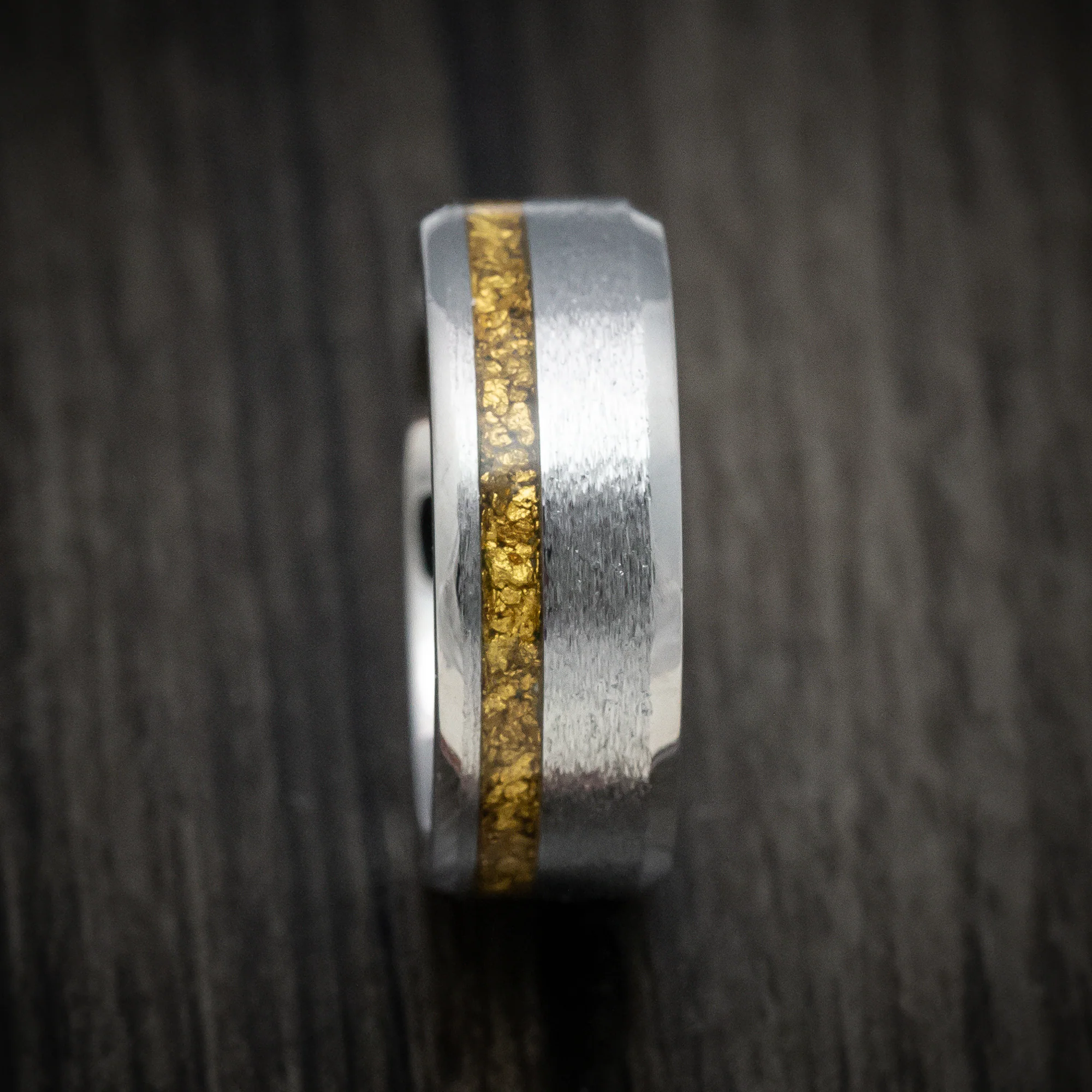 Titanium and 24K Raw Gold Nugget Men's Ring Custom Made Band - Image 3