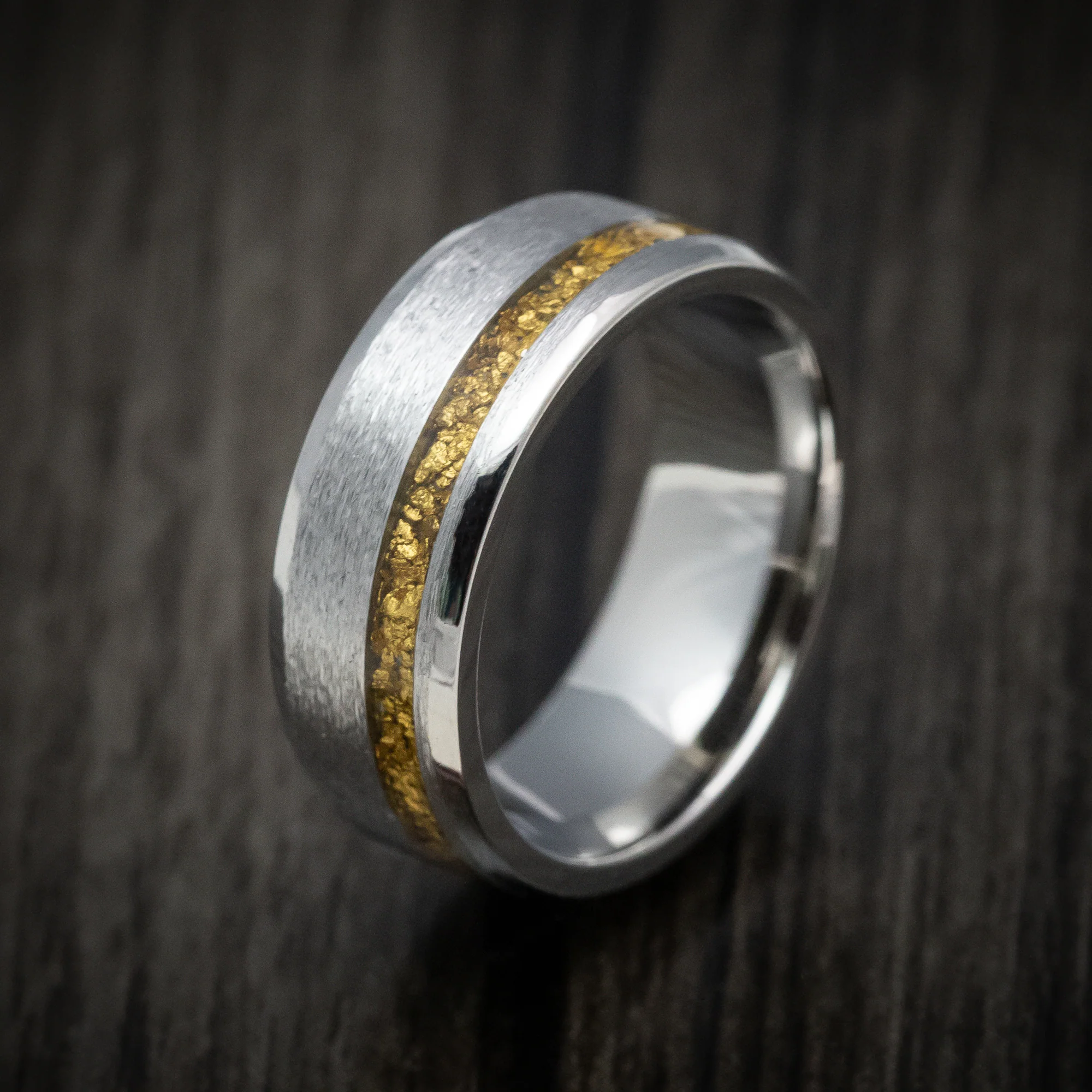 Titanium and 24K Raw Gold Nugget Men's Ring Custom Made Band - Image 4