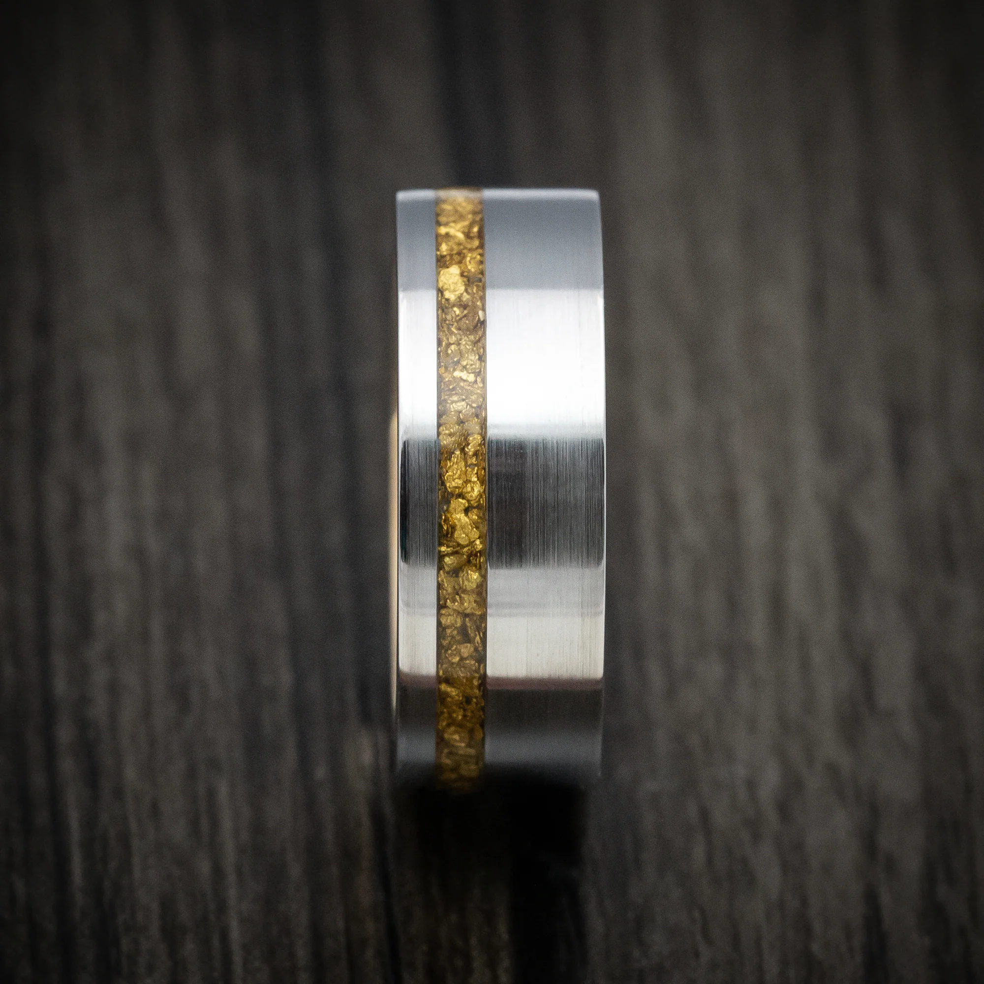 Titanium and 24K Raw Gold Nugget Men's Ring with 14K Gold Sleeve Custom Made Band - Image 3