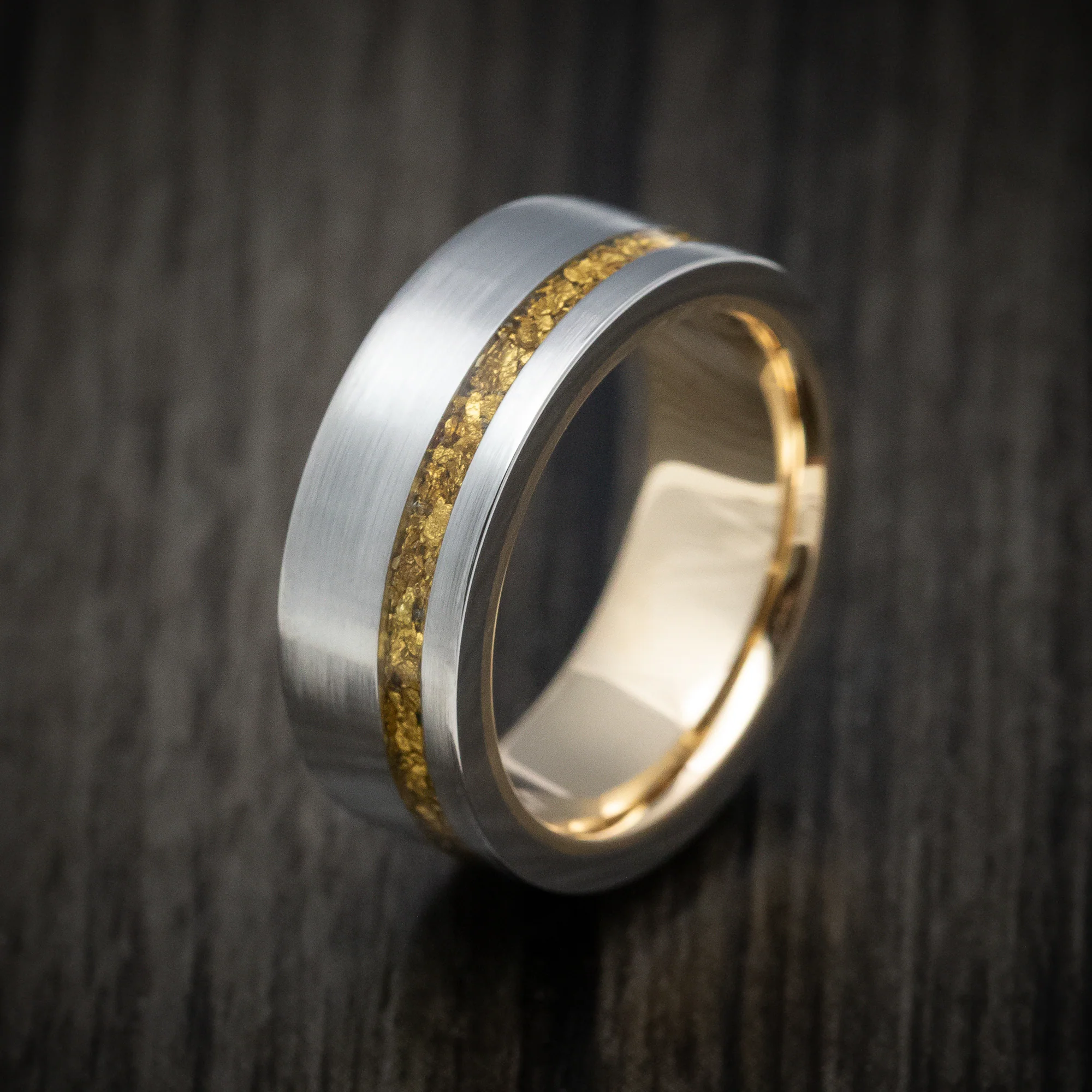 Titanium and 24K Raw Gold Nugget Men's Ring with 14K Gold Sleeve Custom Made Band - Image 4