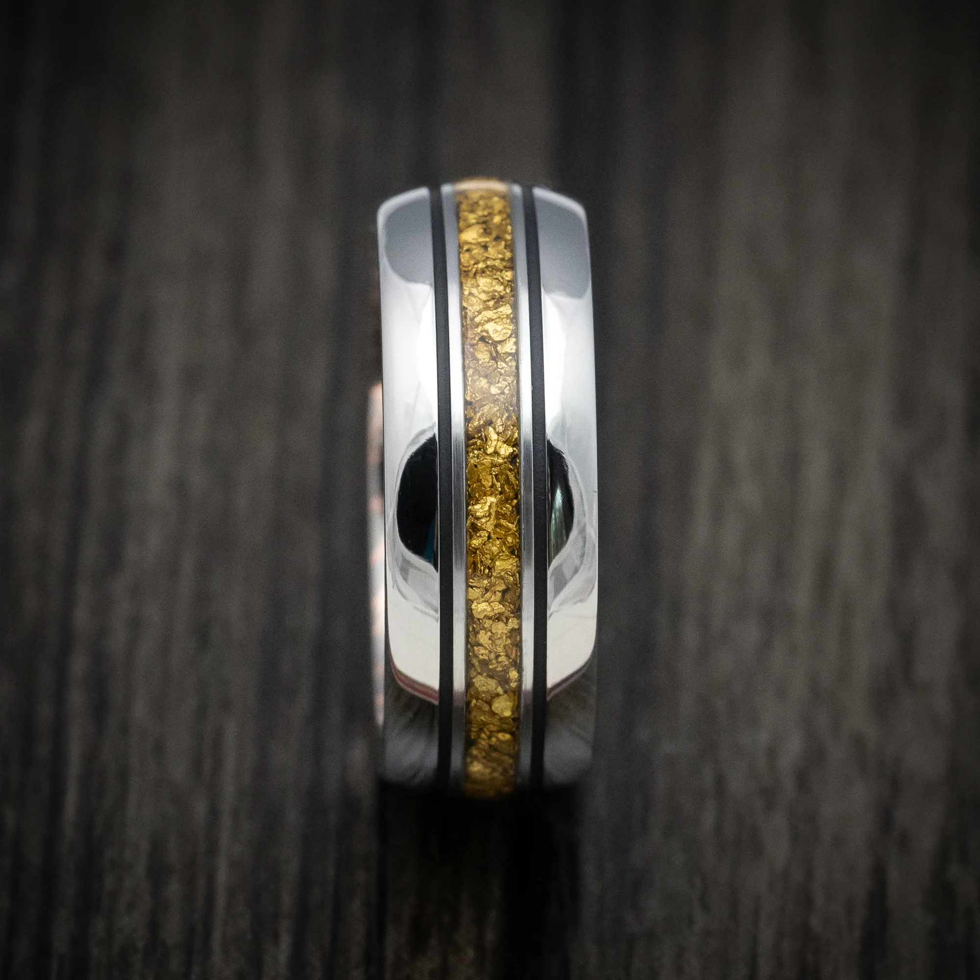Titanium and 24K Raw Gold Nugget Men's Ring with Superconductor Sleeve Custom Made Band - Image 3