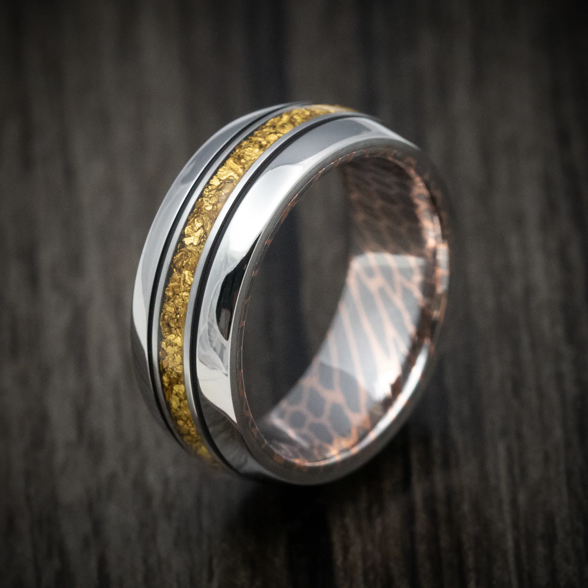 Titanium and 24K Raw Gold Nugget Men's Ring with Superconductor Sleeve Custom Made Band - Image 4