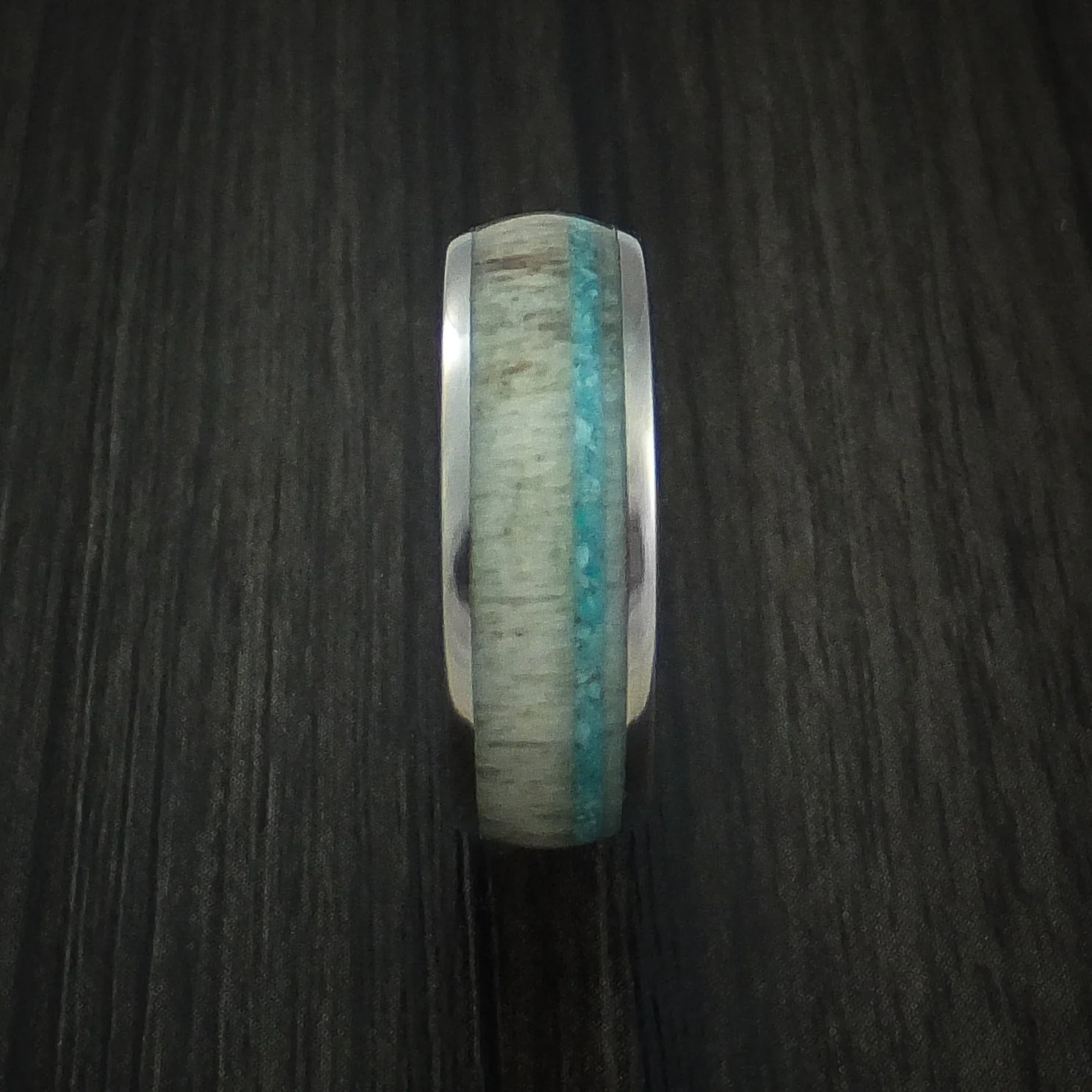 Titanium and Antler Men's Ring with Turquoise Custom Made Men's Ring - Image 3