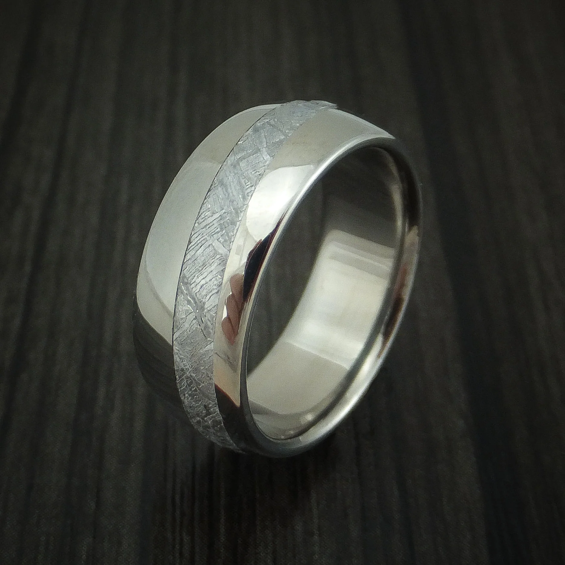 Titanium and Diagonal Meteorite Men's Ring Custom Made Band - Image 3