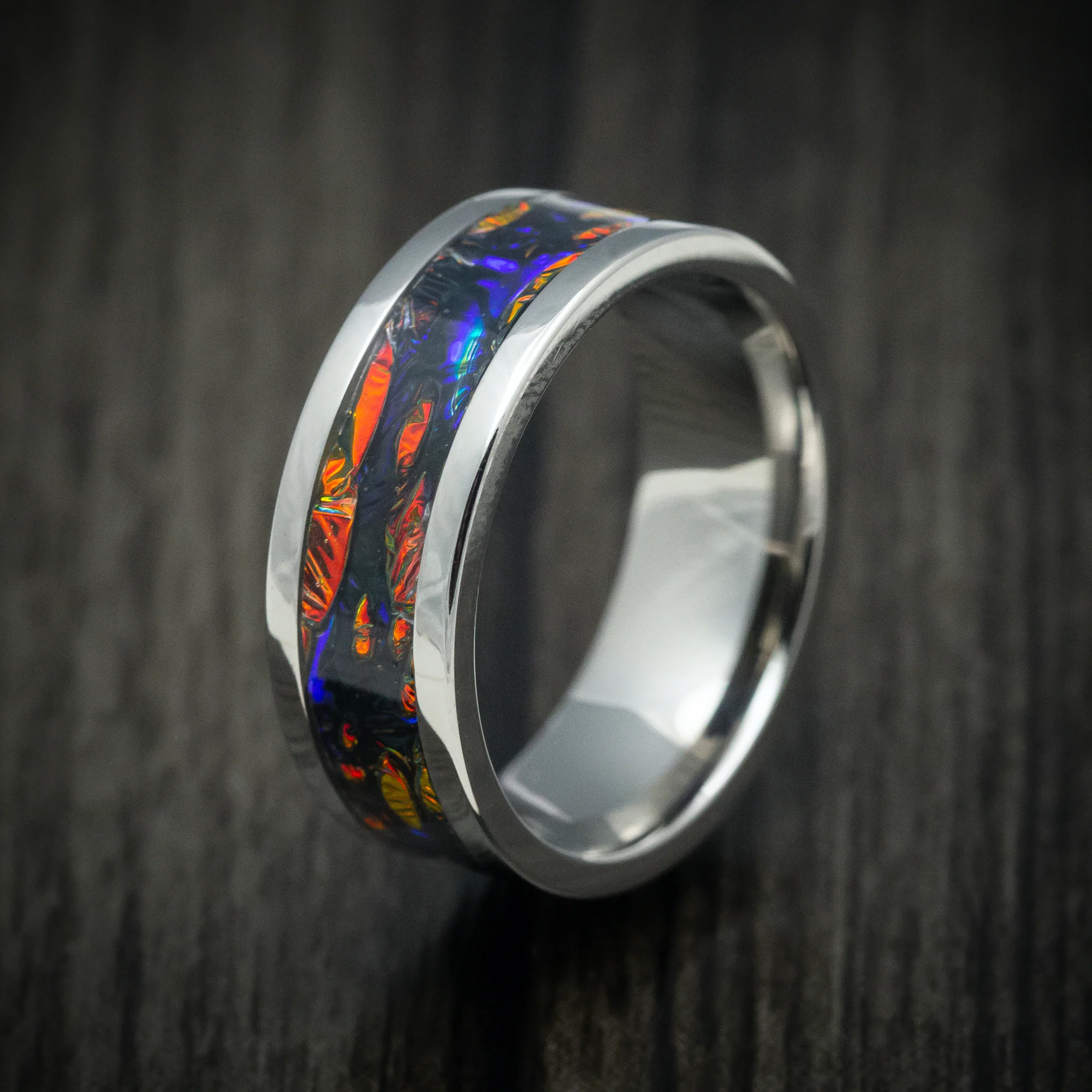Titanium and Dichrolam Inlay Men's Ring Custom Made Band - Image 4