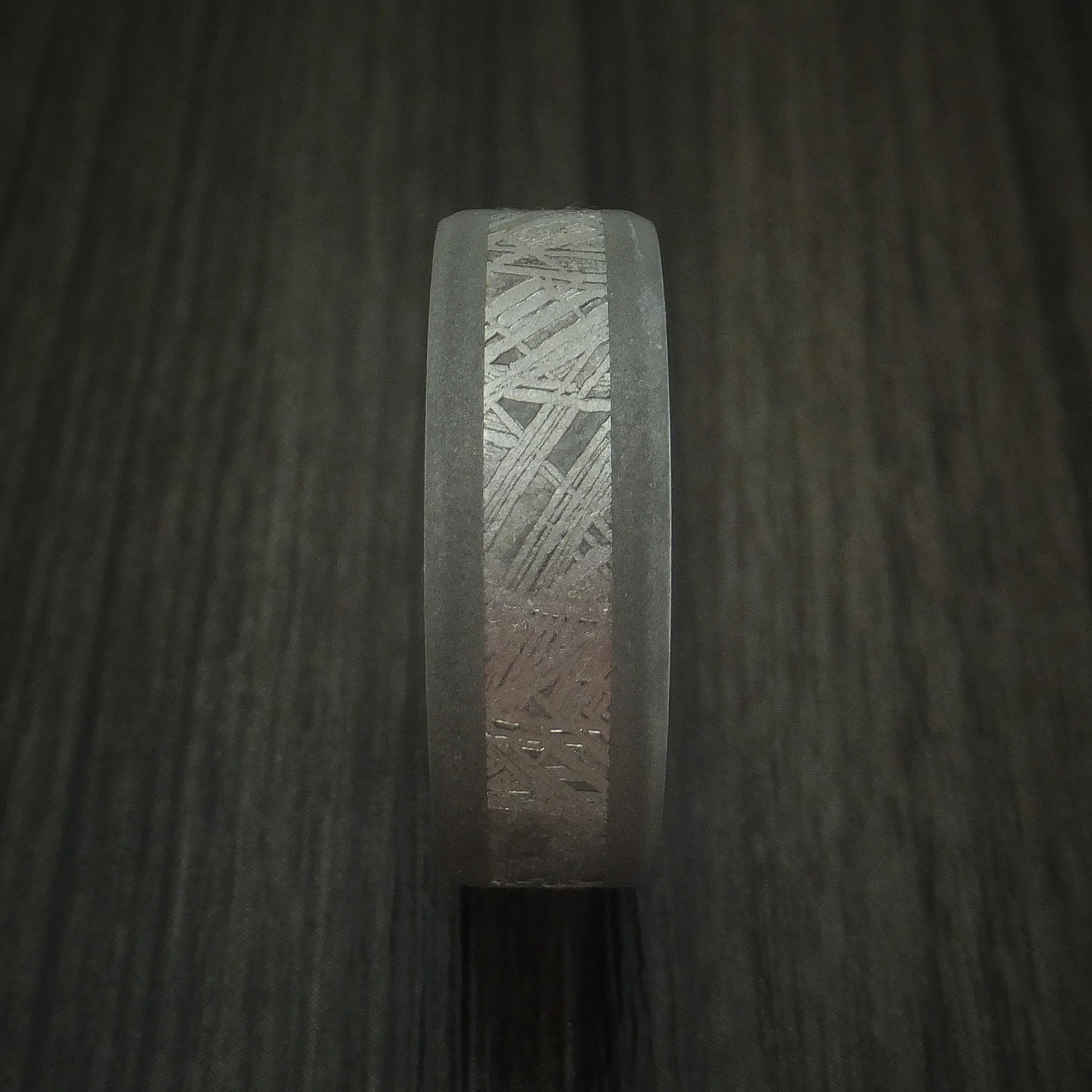 Titanium and Gibeon Meteorite Men's Band with English Oak Wood Sleeve Custom Made Men's Band - Image 3