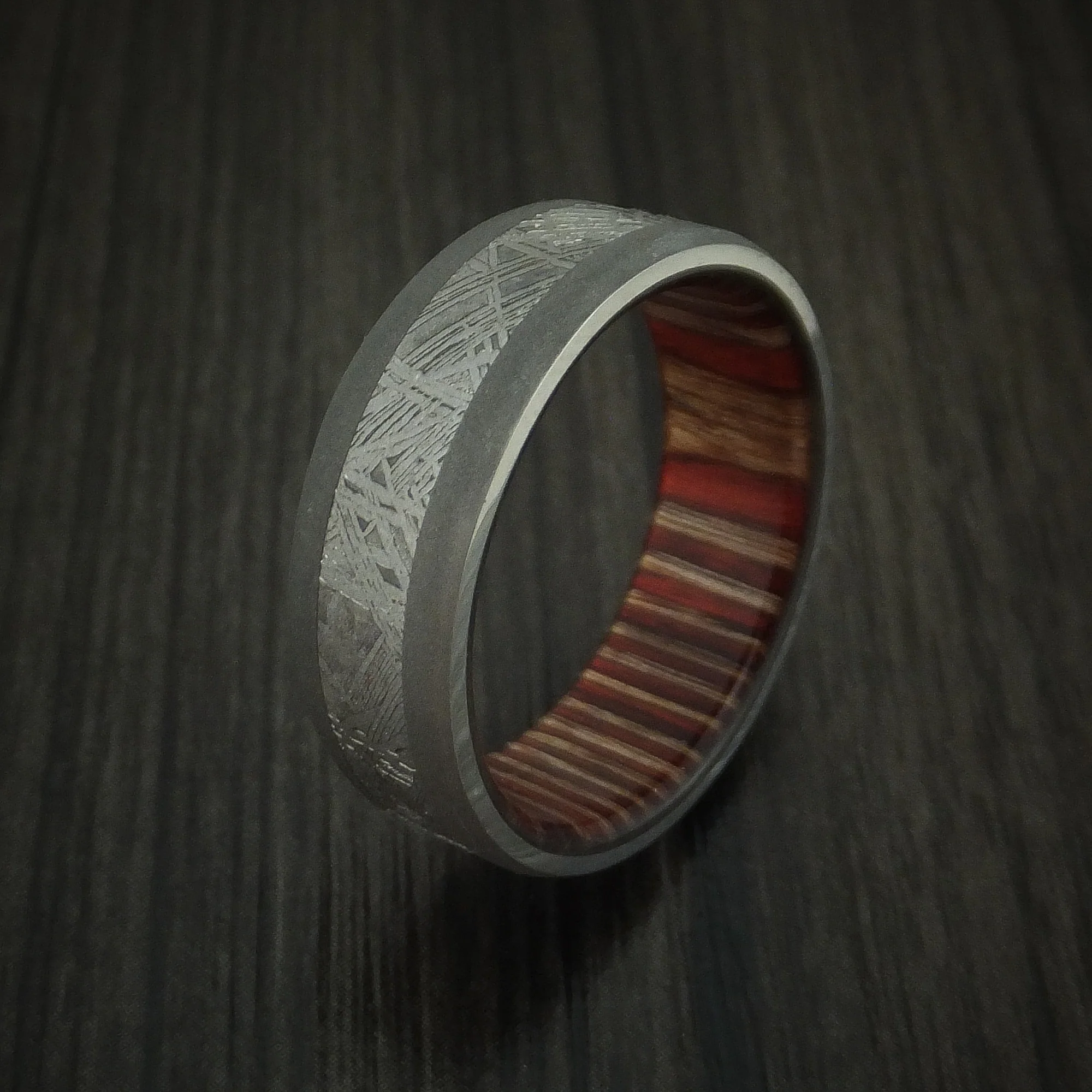 Titanium and Gibeon Meteorite Men's Band with English Oak Wood Sleeve Custom Made Men's Band - Image 4