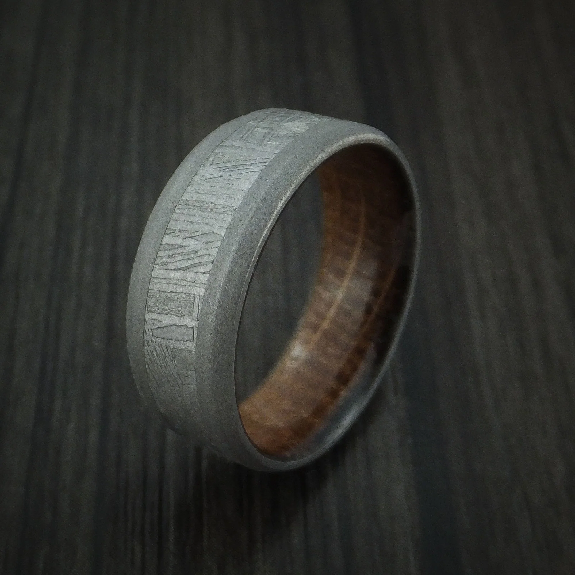 Titanium and Gibeon Meteorite Men's Band with Hardwood Sleeve Custom Made Men's Band - Image 4