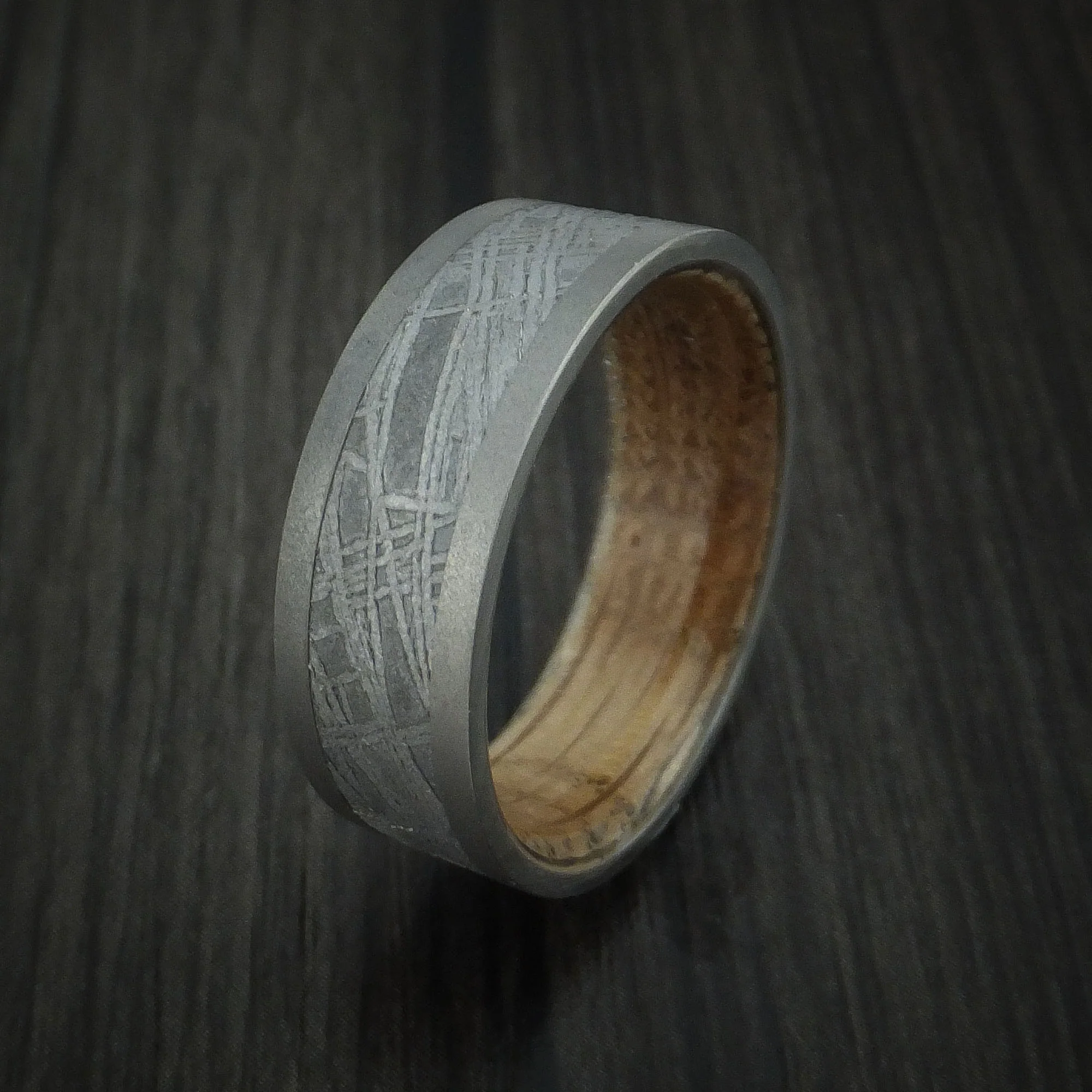 Titanium and Gibeon Meteorite Men's Band with Hardwood Sleeve Custom Made Men's Band - Image 4