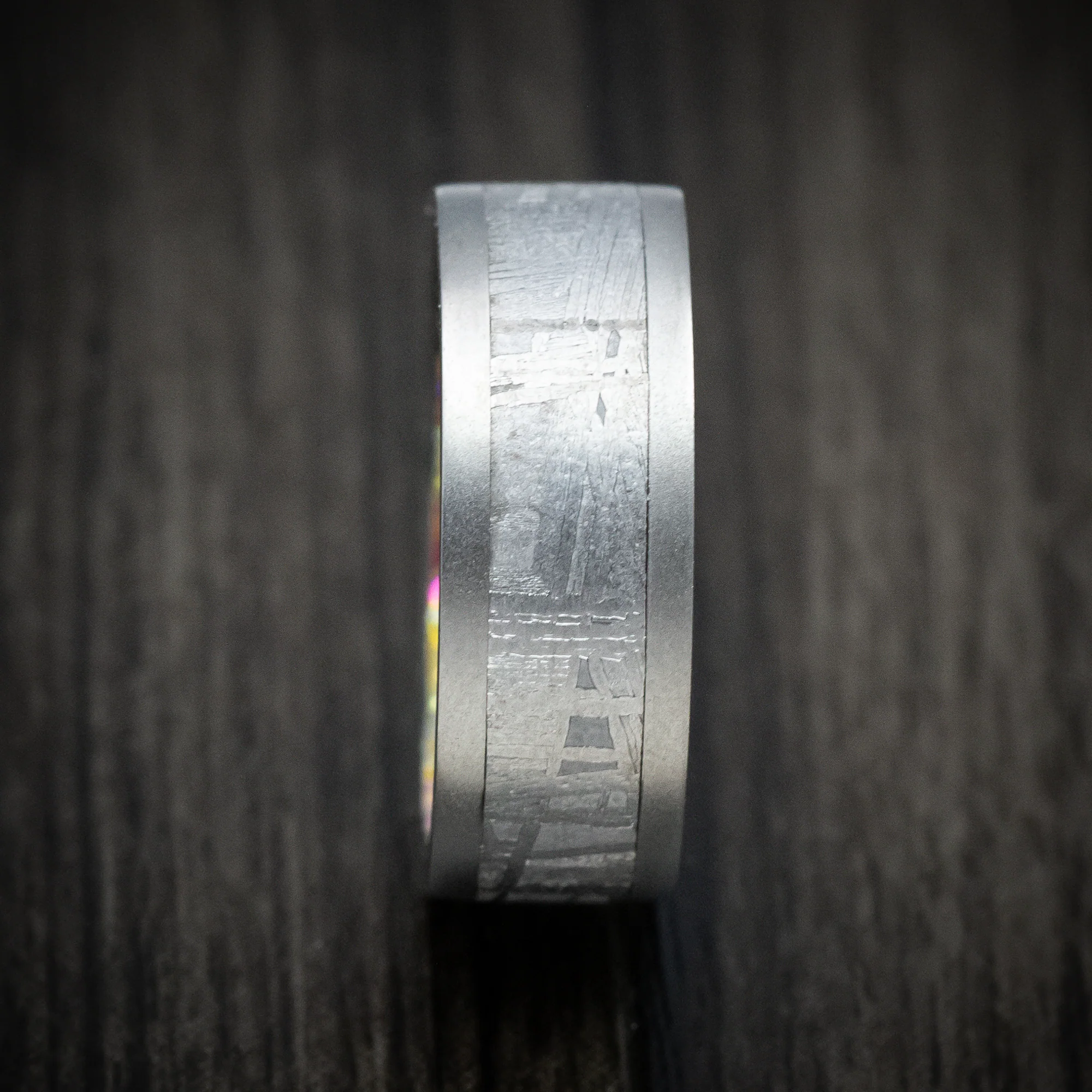 Titanium and Meteorite Band With Dichrolam Sleeve Men's Ring Custom Made Band - Image 3