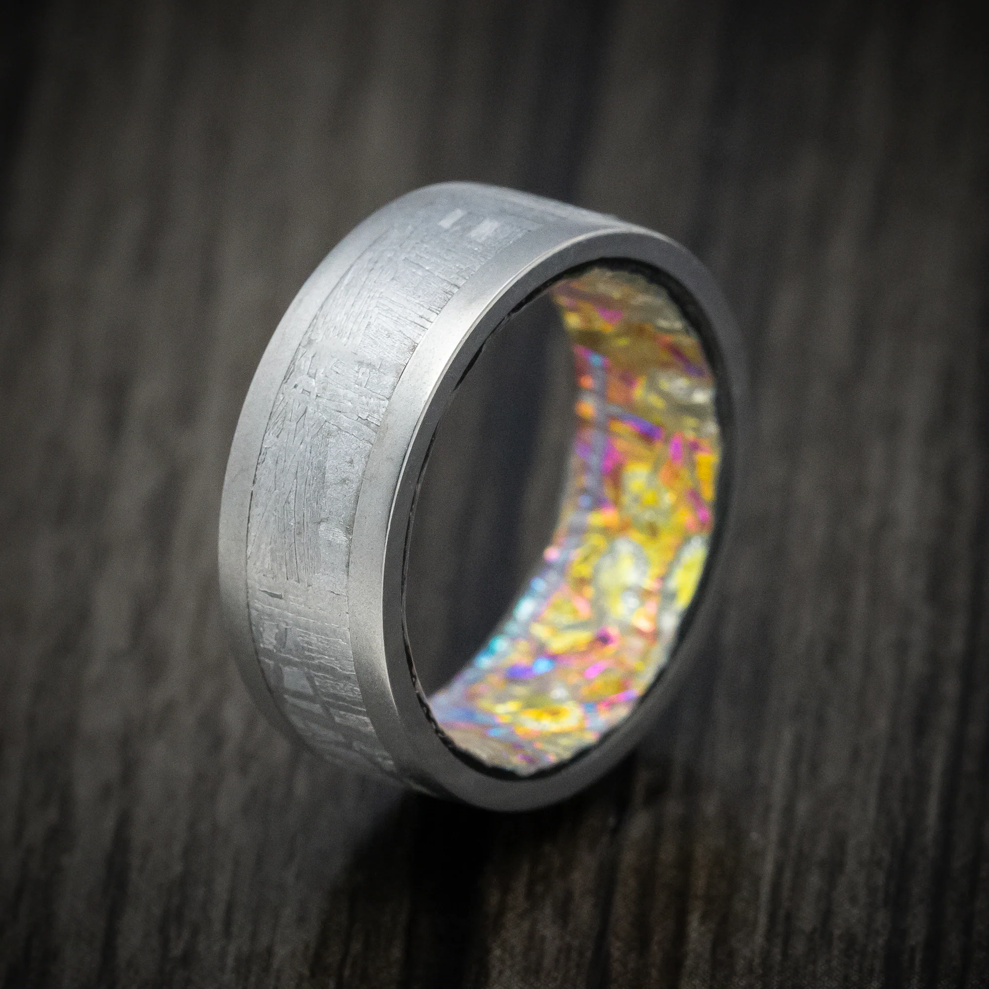 Titanium and Meteorite Band With Dichrolam Sleeve Men's Ring Custom Made Band - Image 4