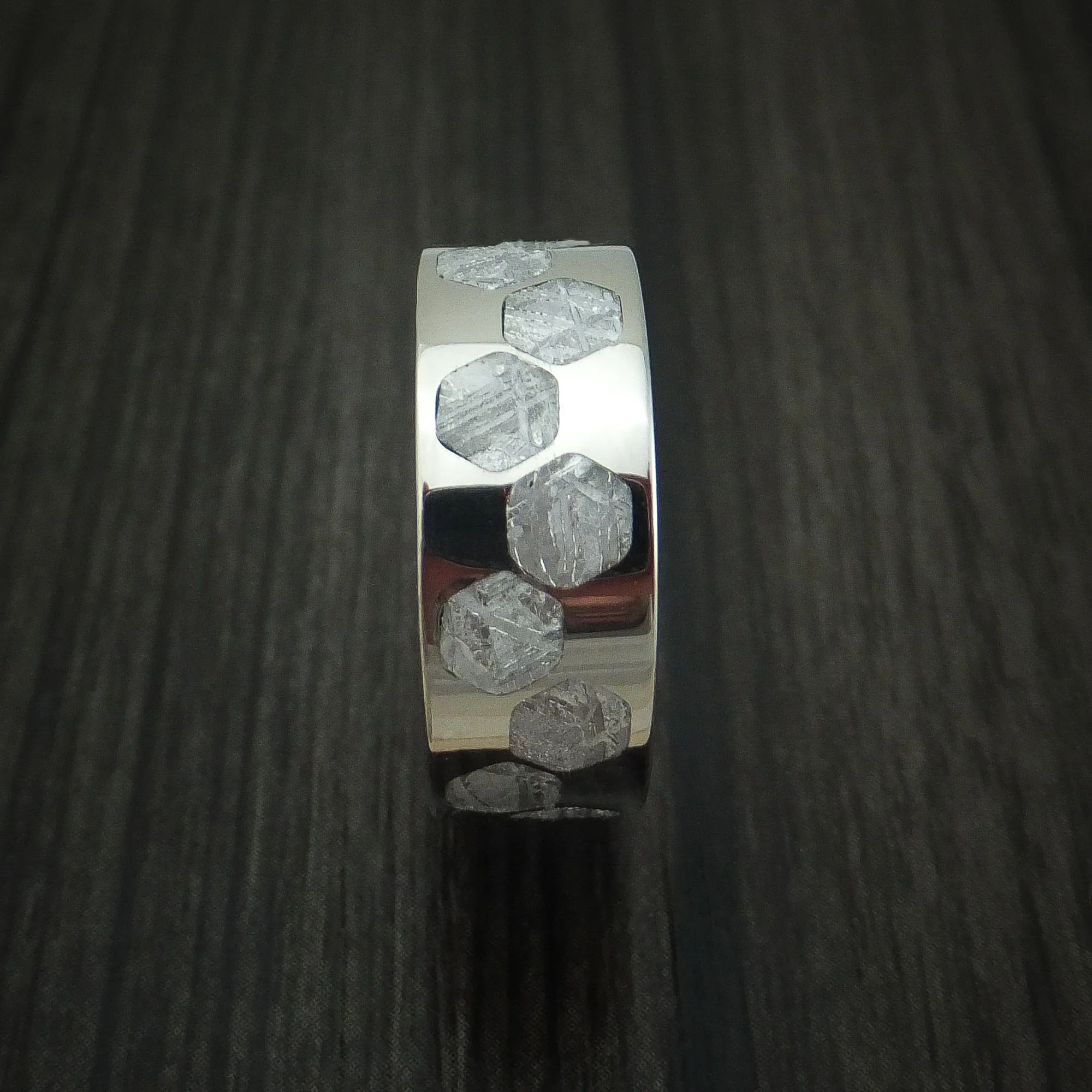 Titanium and Meteorite Hex Design Men's Ring Custom Made Band - Image 3