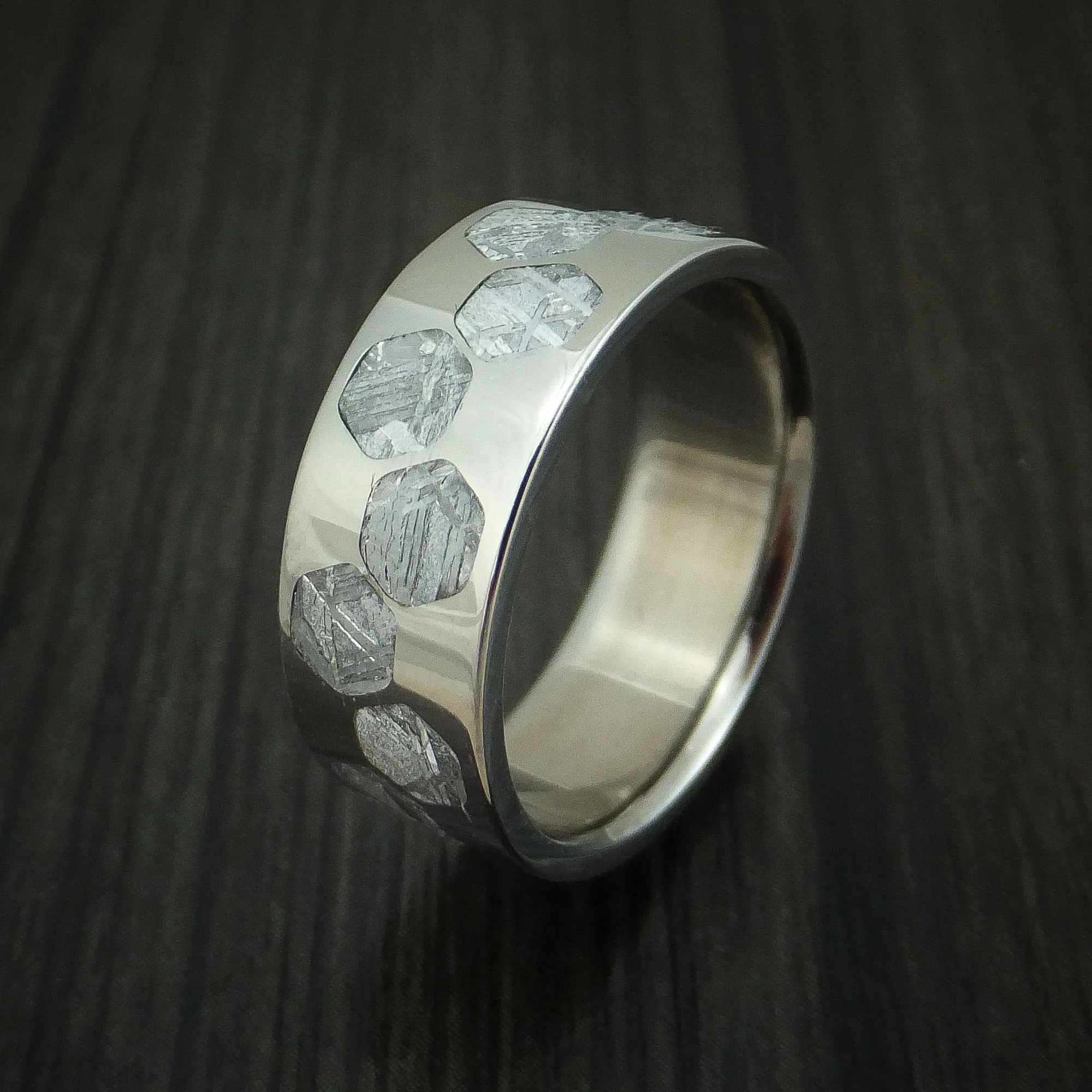Titanium and Meteorite Hex Design Men's Ring Custom Made Band - Image 4