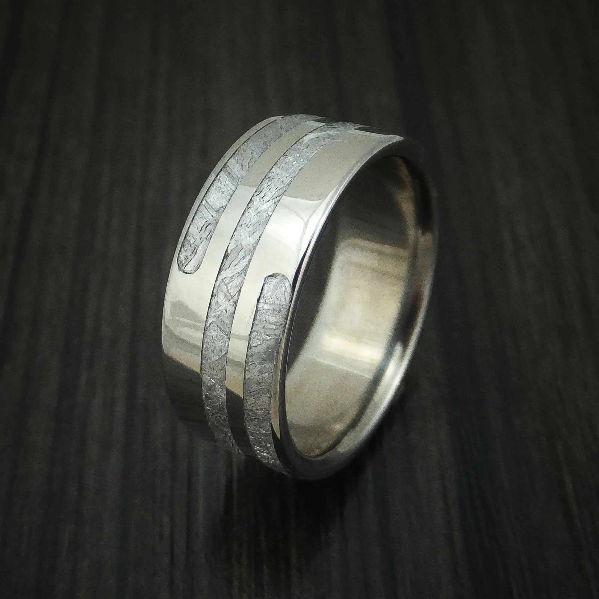Titanium and Meteorite Spiral Design Custom Made Men's Ring - Image 4