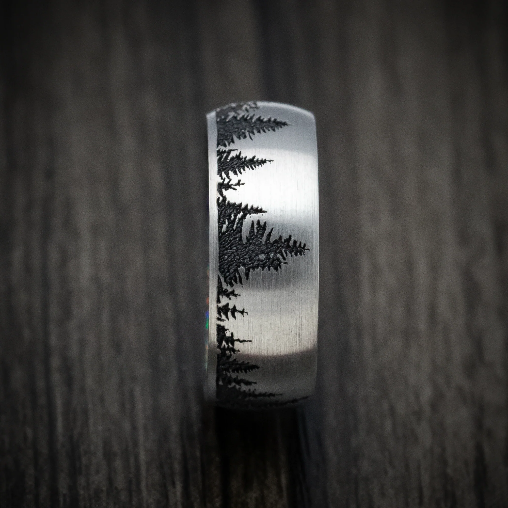 Titanium and Spruce Pine Tree Design Band With Dichrolam Sleeve Men's Ring Custom Made Band - Image 3