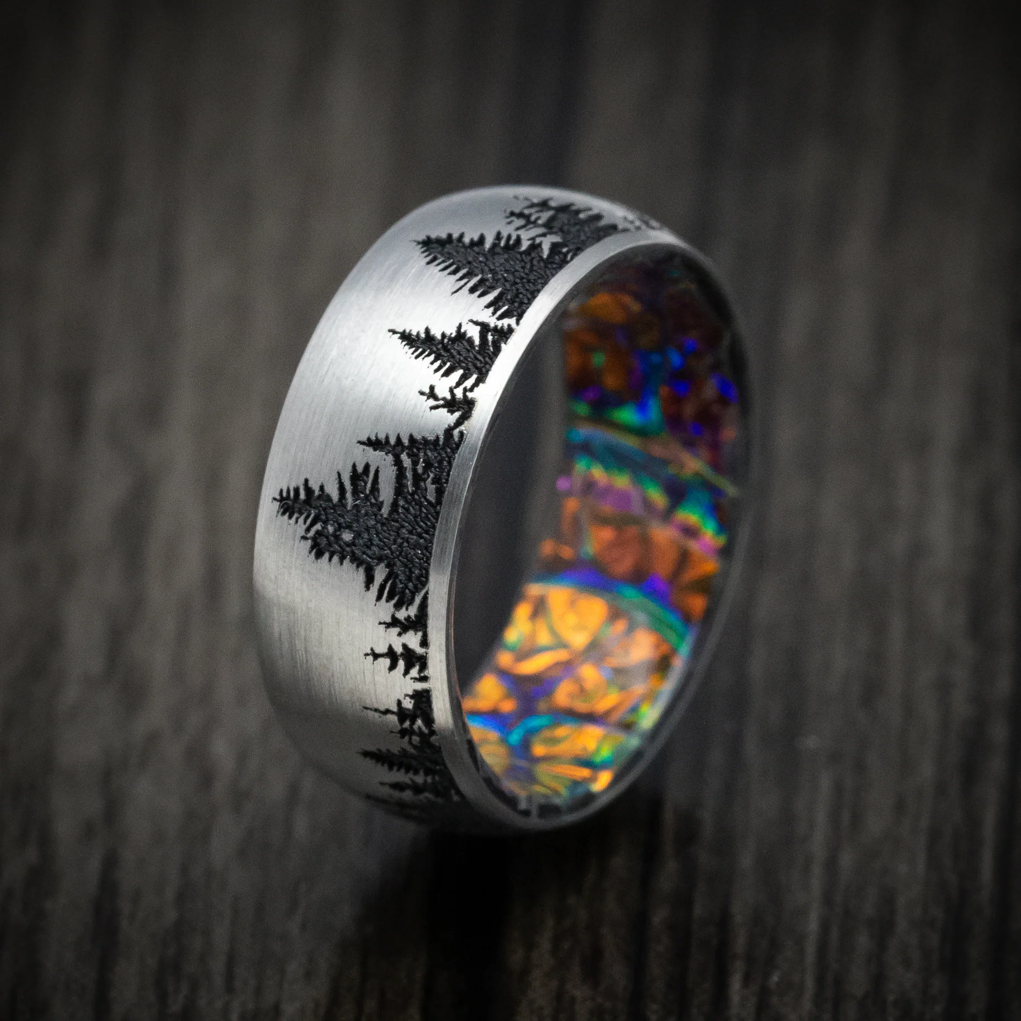 Titanium and Spruce Pine Tree Design Band With Dichrolam Sleeve Men's Ring Custom Made Band - Image 4