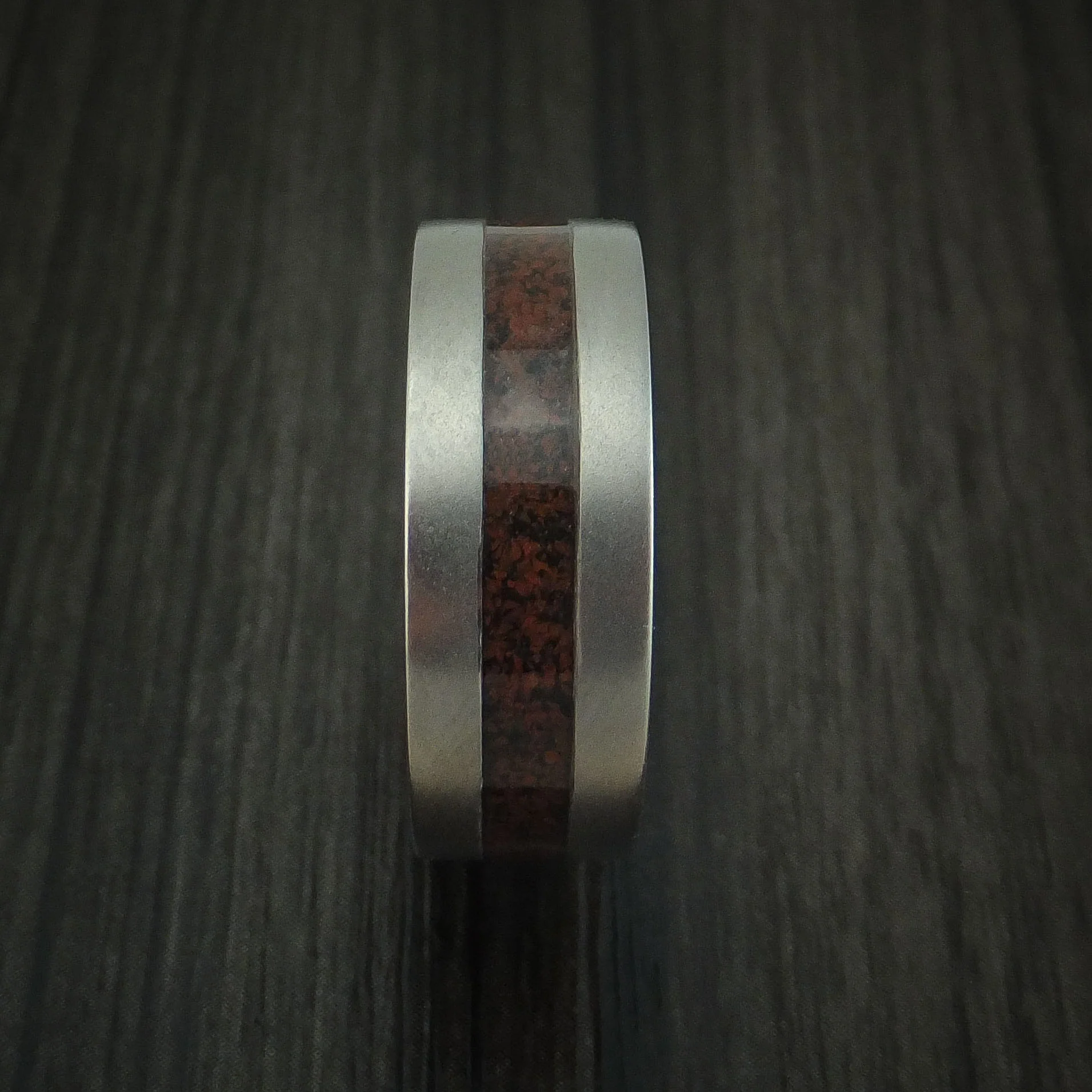Titanium and Red Dinosaur Bone Men's Ring Custom Made Fossil Band - Image 3