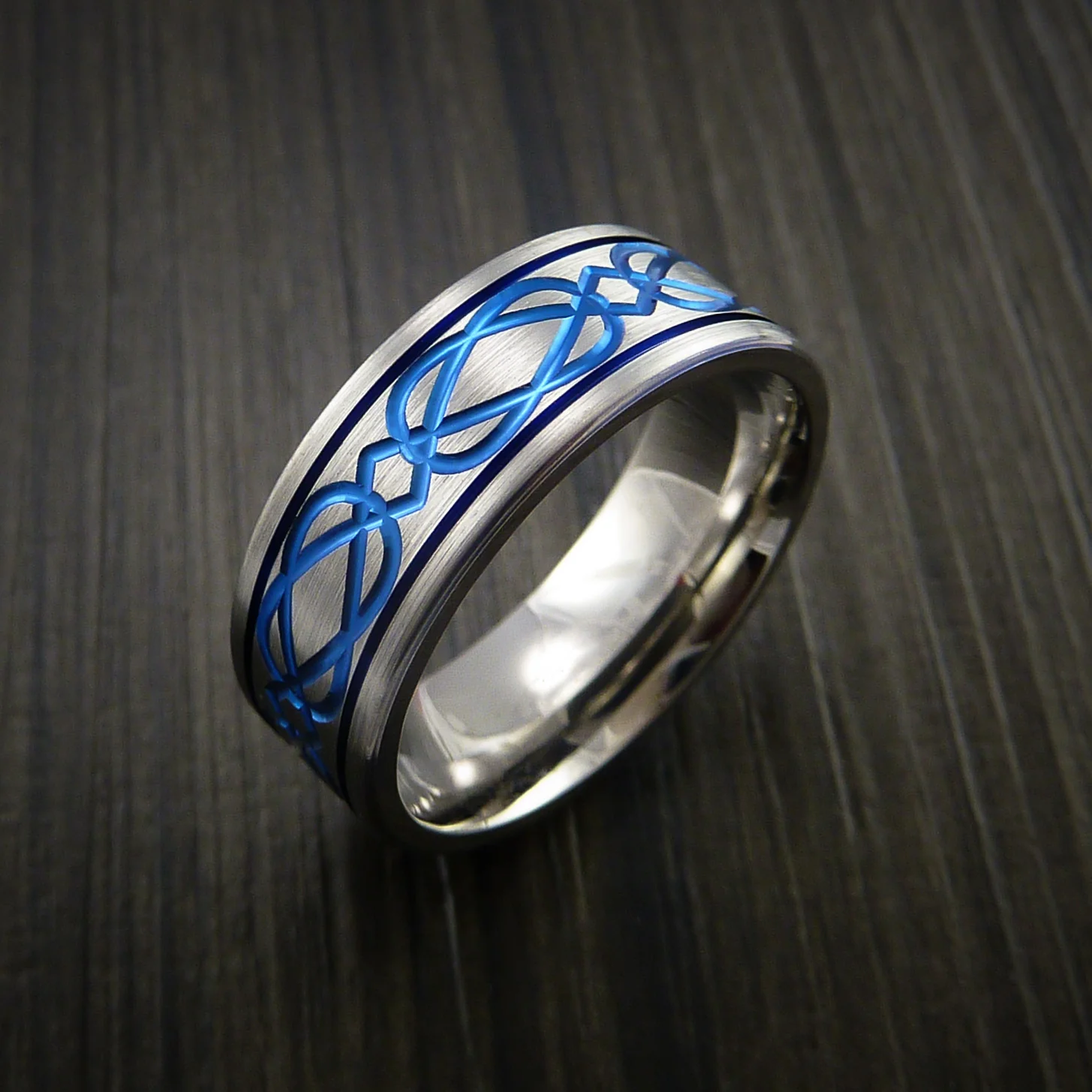 Titanium Celtic Band Wedding Men's Ring Custom Anodized Color Inlay - Image 4