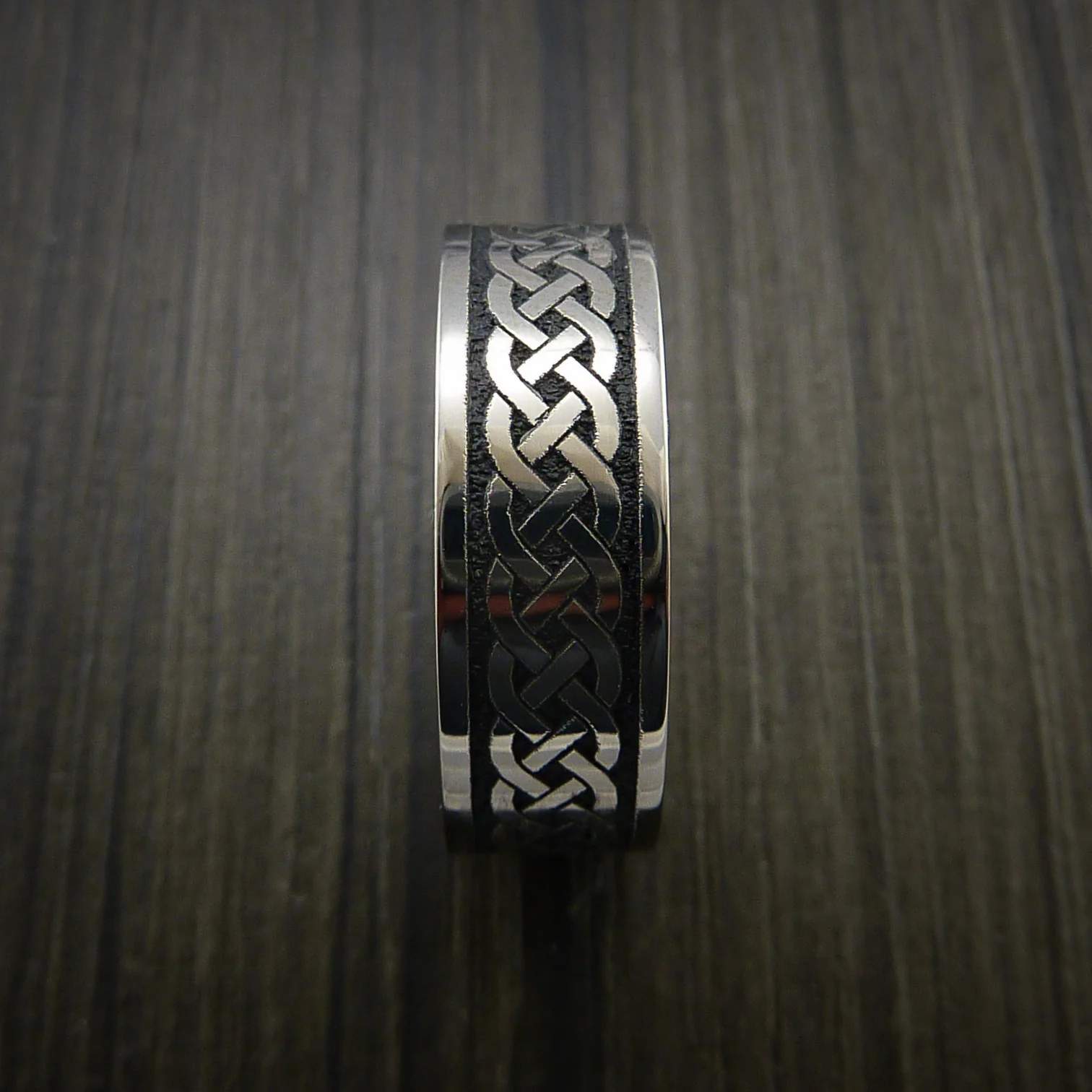 Titanium Celtic Irish Knot Men's Ring Carved Band - Image 3