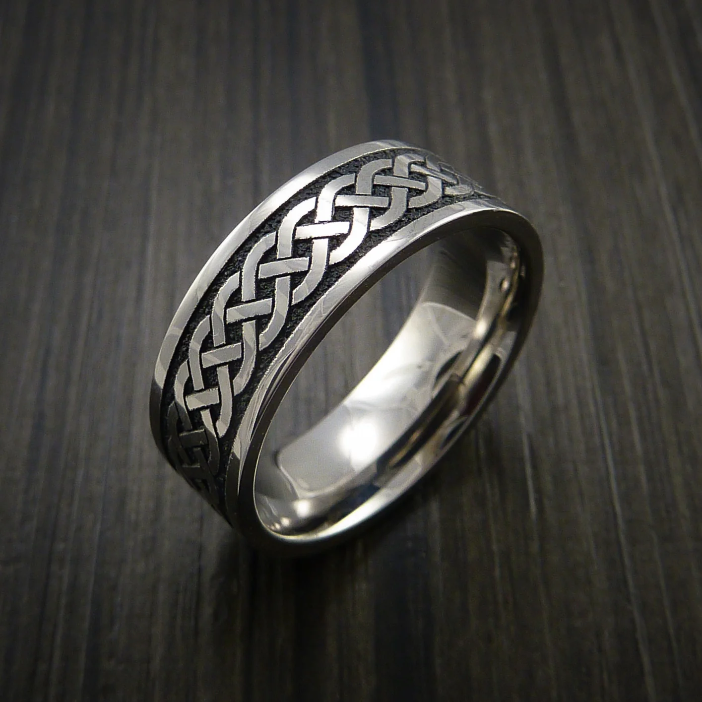 Titanium Celtic Irish Knot Men's Ring Carved Band - Image 4