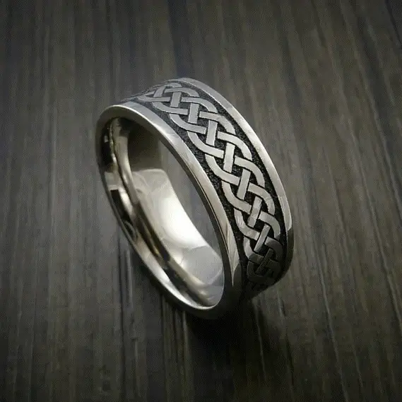 Titanium Celtic Irish Knot Men's Ring Carved Band - Image 5