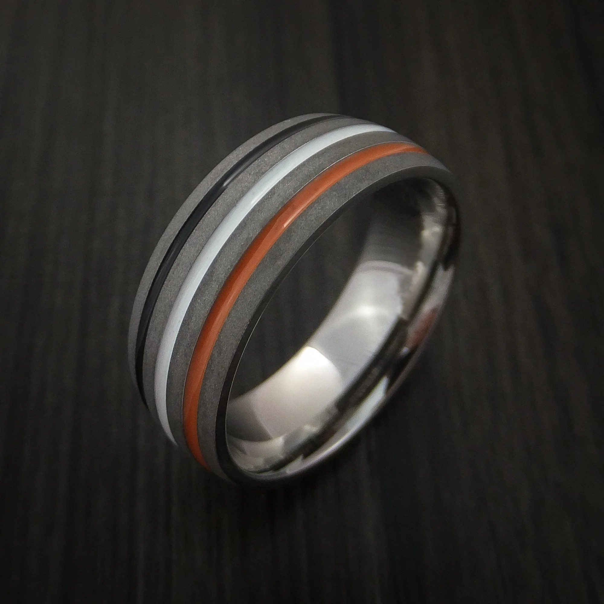 Titanium Men's Ring with Tri Color Inlay Custom Made Band - Image 3