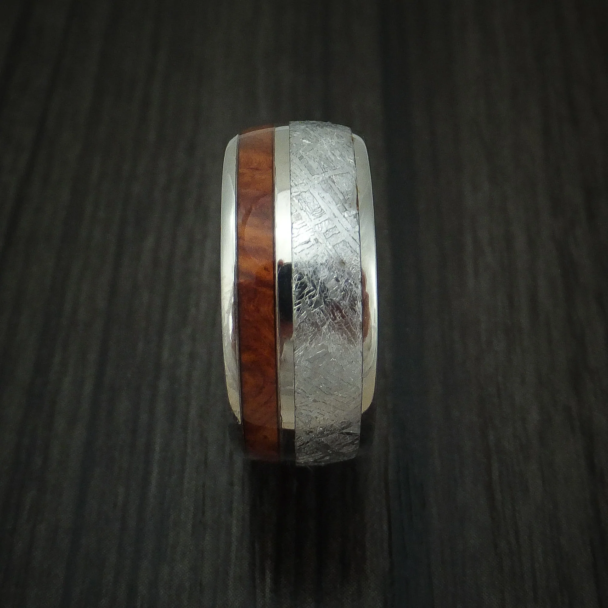 Titanium Men's Ring with Meteorite and Desert Ironwood Burl Wood Custom Made Band - Image 3