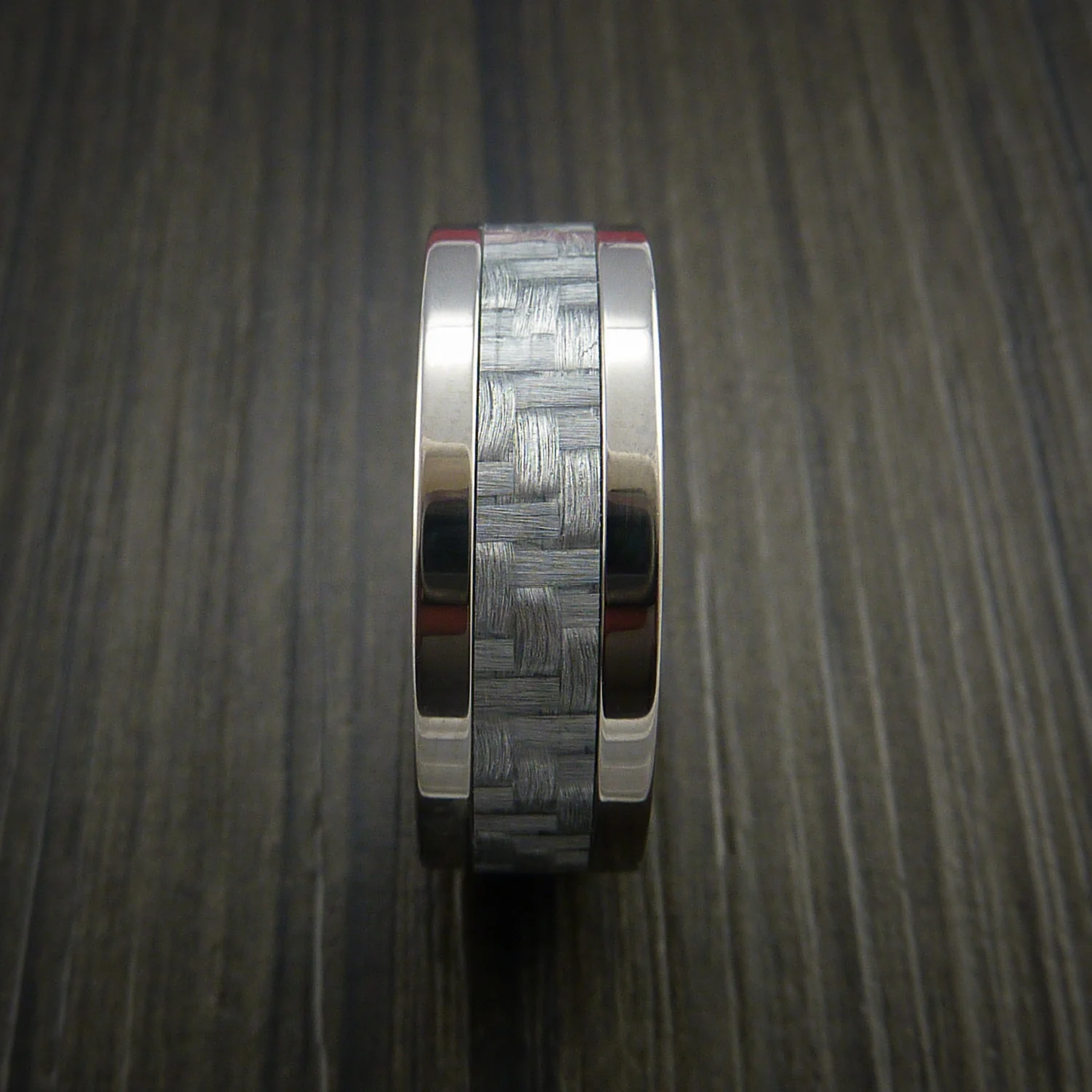 Titanium Men's Ring with Silver Texalium Carbon Fiber Inlay and Anodized Sleeve Custom Made Wedding Band - Image 3