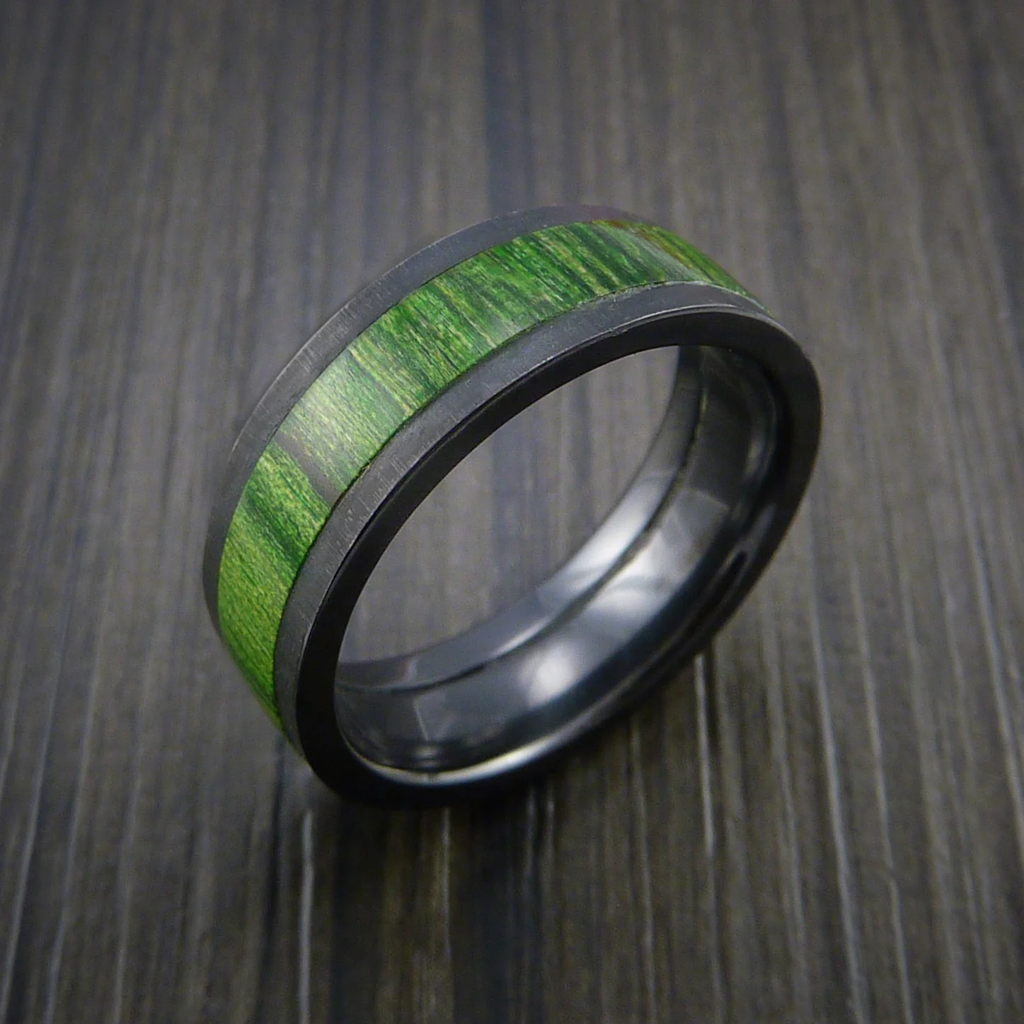 Black Zirconium Men's Ring with Wood Inlay Custom Made Wedding Band - Image 3