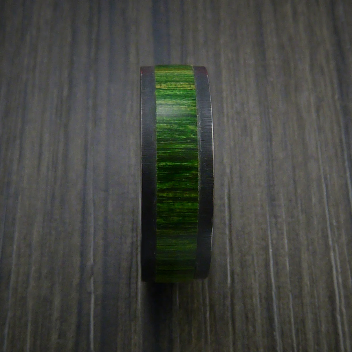 Black Zirconium Men's Ring with Wood Inlay Custom Made Wedding Band - Image 4